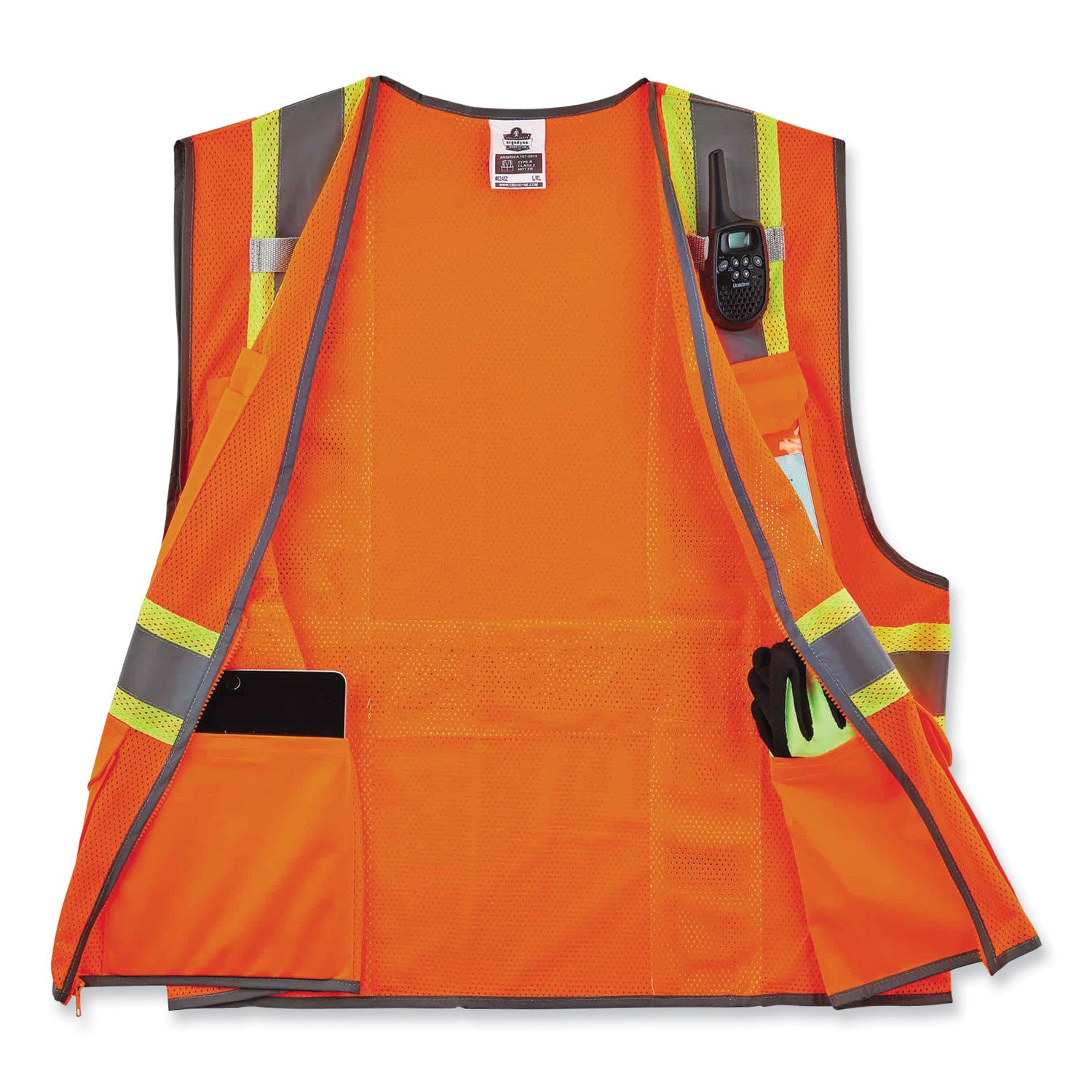 Ergodyne 8246Z Two-Tone Mesh Safety Vest, Type R Class 2, Large/Extra Large, Zipper Closure, Orange, Reflective Striping, Machine Washable, Breathable, Lightweight, Badge Holder, 1 Each