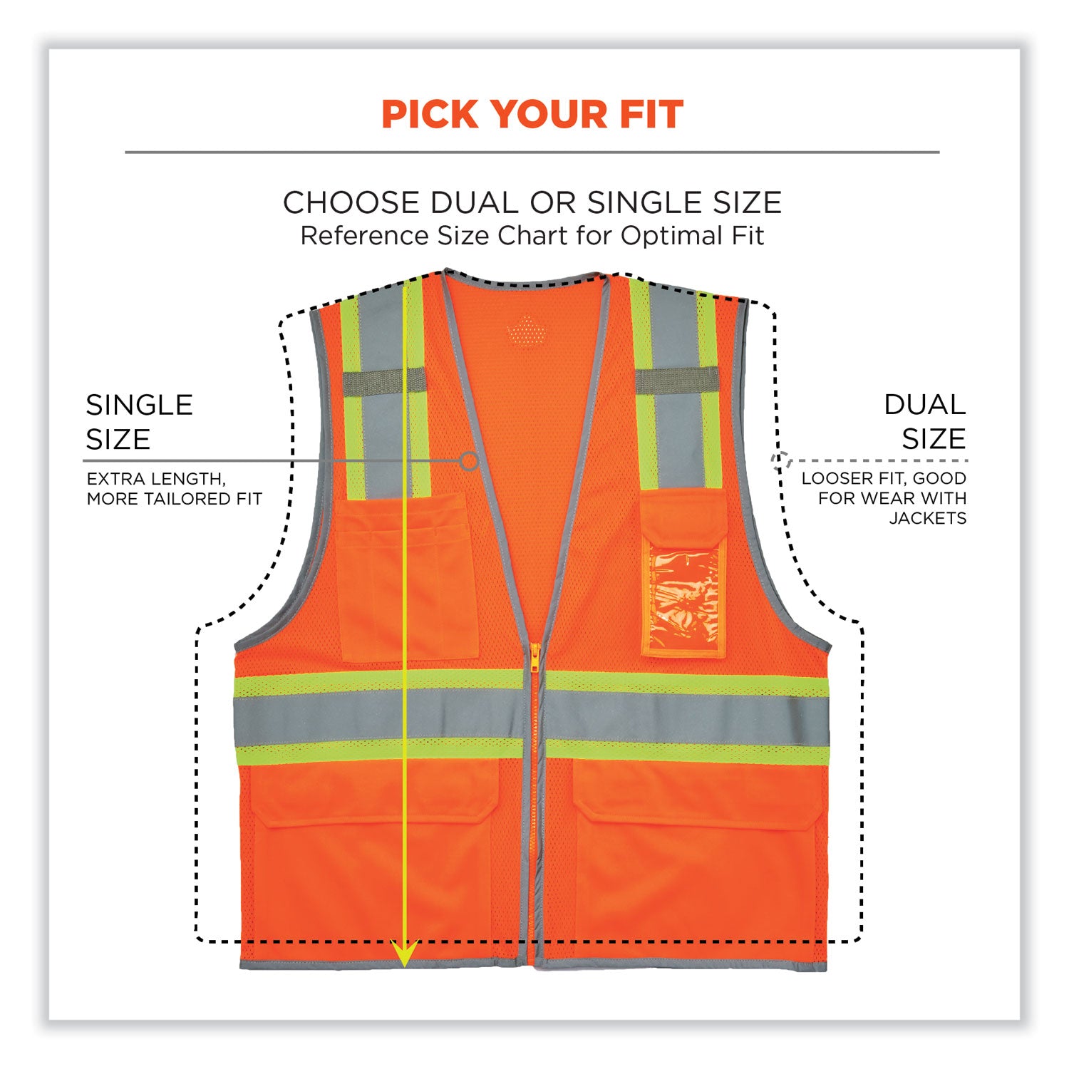Ergodyne 8246Z Two-Tone Mesh Safety Vest, Type R Class 2, Large/Extra Large, Zipper Closure, Orange, Reflective Striping, Machine Washable, Breathable, Lightweight, Badge Holder, 1 Each