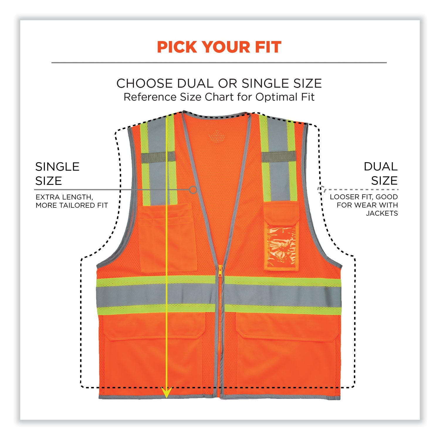 Ergodyne 8246Z Two-Tone Mesh Vest, Type R Class 2, 2XL/3XL, Zipper Closure, Orange, Machine Washable, Mic Tab, Reflective Strip, Breathable, Lightweight, Badge Holder, Reflective Piping, Interior Pocket, 1 Each