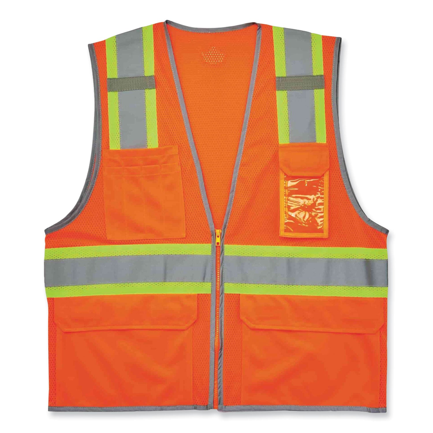 Ergodyne 8246Z Two-Tone Mesh Vest, Type R Class 2, 2XL/3XL, Zipper Closure, Orange, Machine Washable, Mic Tab, Reflective Strip, Breathable, Lightweight, Badge Holder, Reflective Piping, Interior Pocket, 1 Each