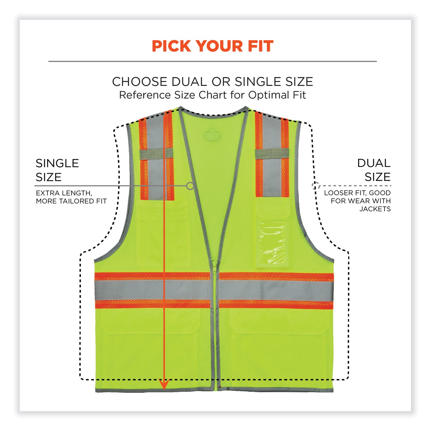 Ergodyne 8246Z Two-Tone Mesh Vest, Type R Class 2, Large/Extra Large, Zipper Closure, Lime, Machine Washable, Reflective Striping, Badge Holder, Mic Tab, Interior Pocket, 1 Each