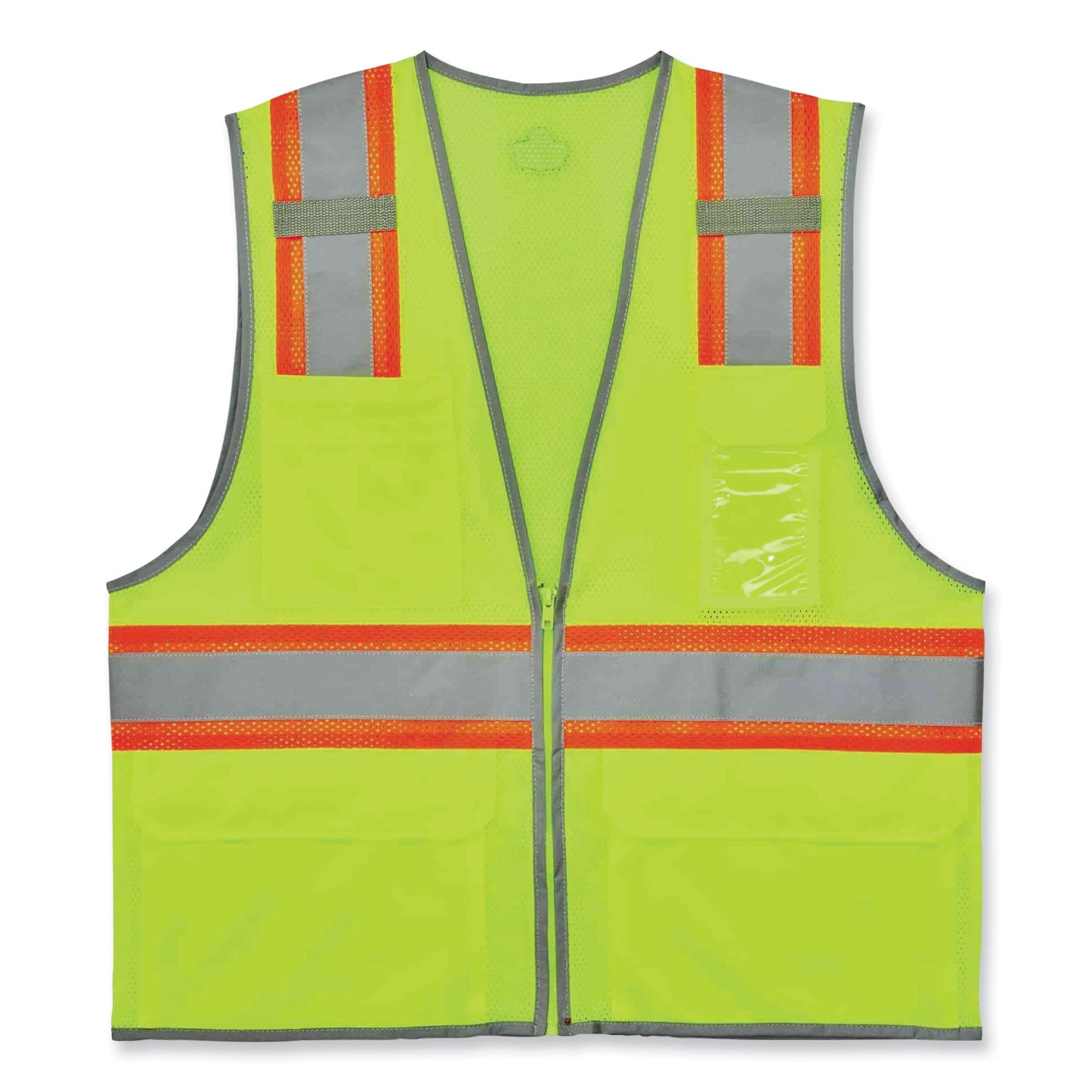 Ergodyne 8246Z Two-Tone Mesh Vest, Type R Class 2, 2XL/3XL, Zipper Closure, Lime, Machine Washable, Mic Tab, Reflective Strip, Breathable, Lightweight, Badge Holder, Interior Pocket, 1 Each