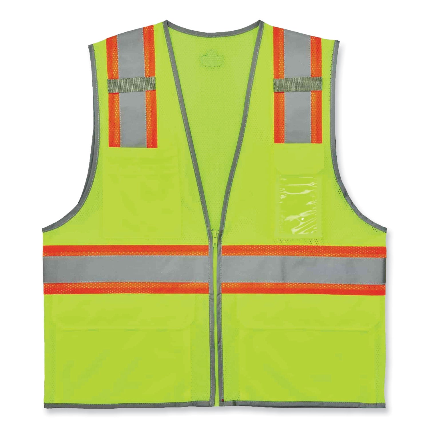 Ergodyne 8246Z Two-Tone Mesh Vest, Type R Class 2, 4XL/5XL, Zipper Closure, Lime, Machine Washable, Mic Tab, Reflective Strip, Breathable, Lightweight, Badge Holder, Reflective Piping, Interior Pocket, 1 Each