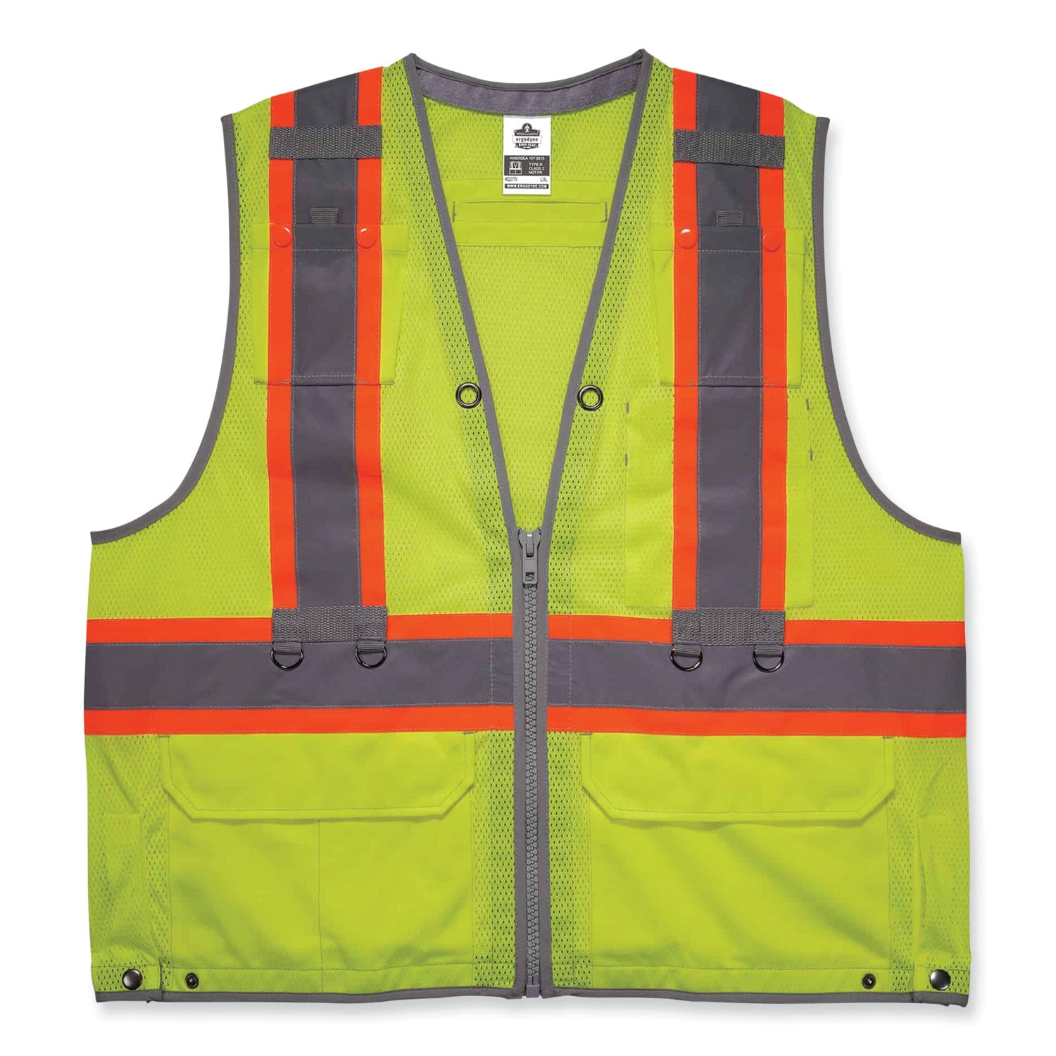 Ergodyne 8231TV Hi-Vis Tool Tethering Safety Vest, Type R Class 2, Small/Medium, Lime, Chest Pocket, Retractable Pocket, Includes 2 Coil Lanyards & 1 Retractable Lanyard, 1 Each
