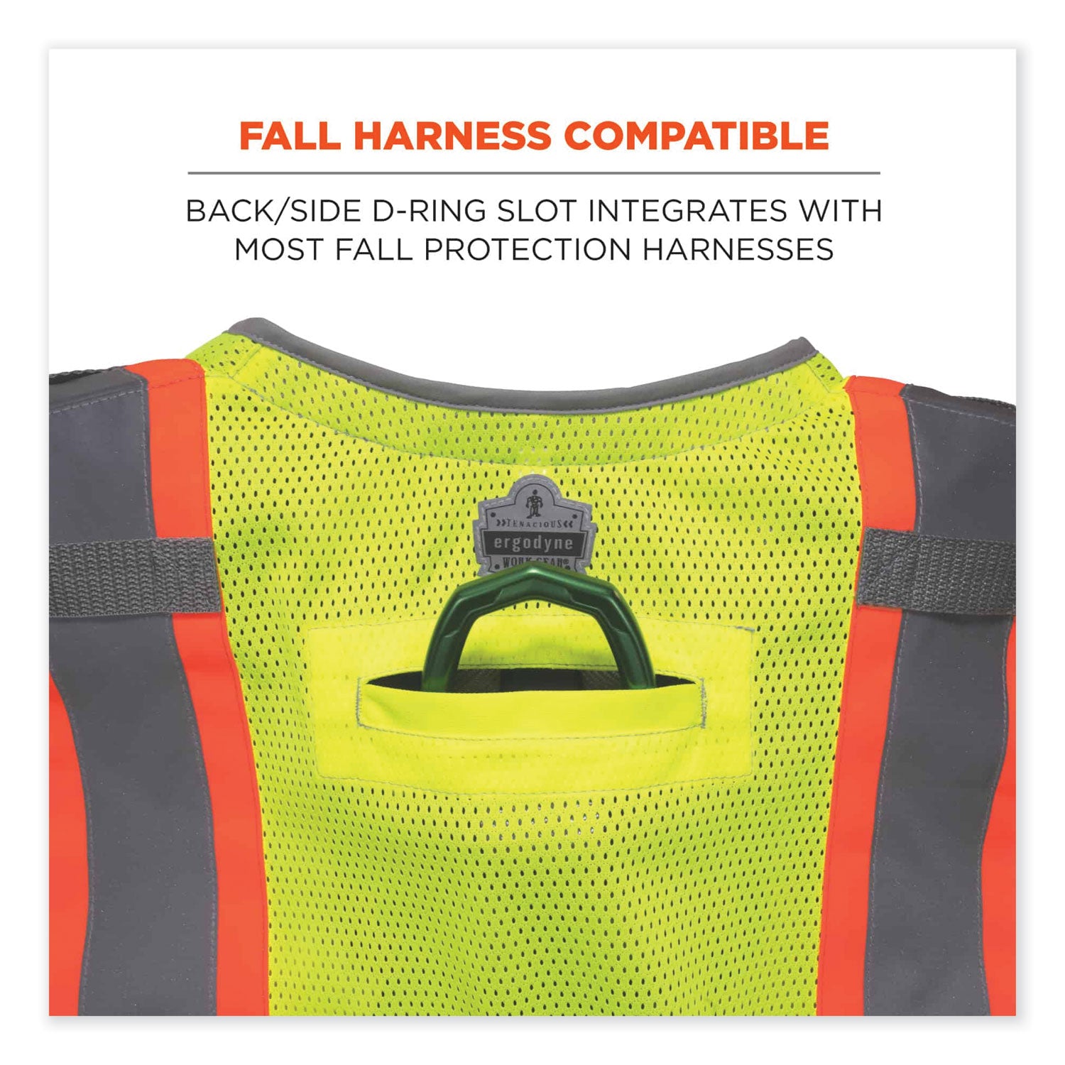 Ergodyne 8231TV Hi-Vis Tool Tethering Safety Vest, Type R Class 2, Lime, 4XL/5XL, Chest Pocket, Retractable Pocket, Includes 2 Coil Lanyards & 1 Retractable Lanyard, 1 Each