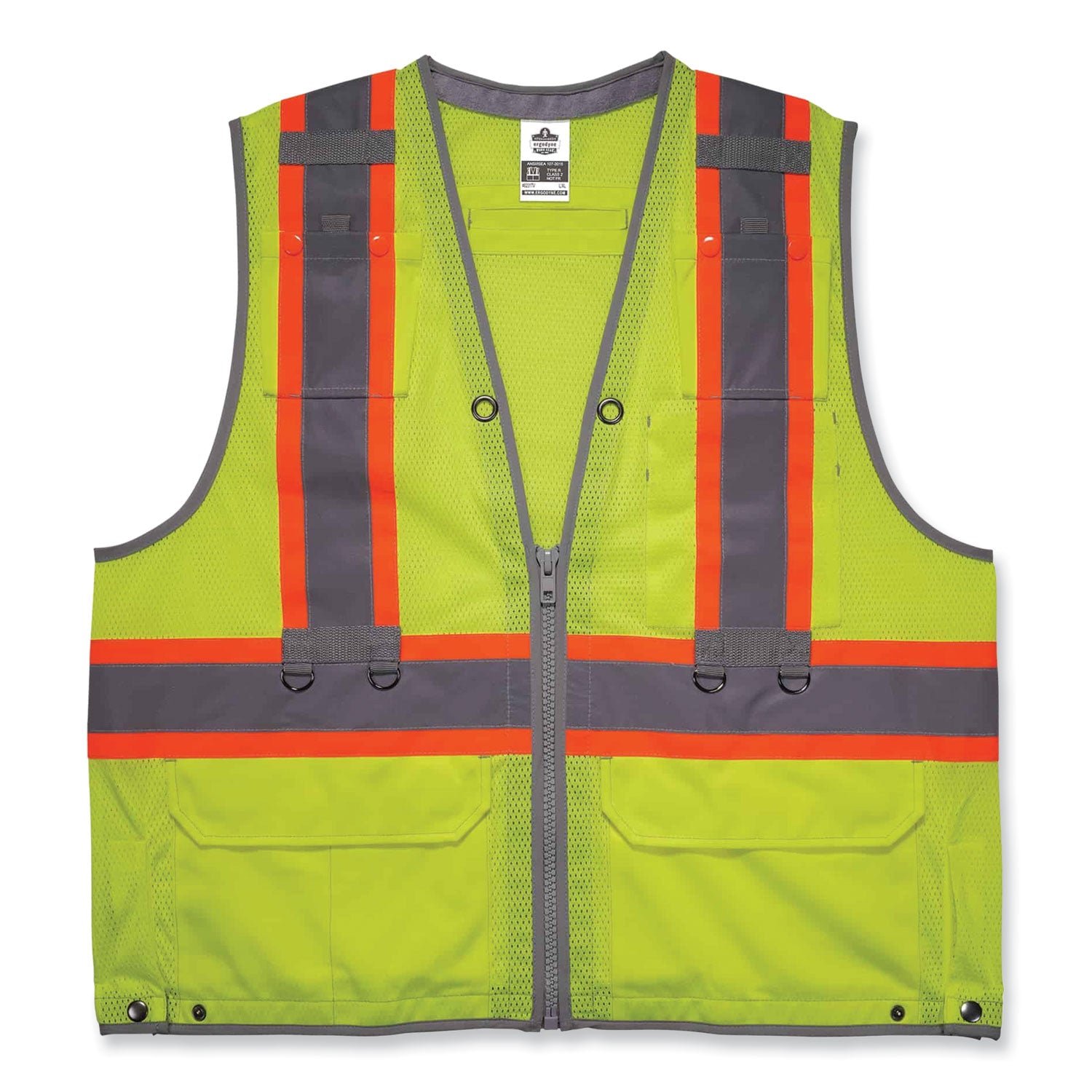 Ergodyne 8231TV Hi-Vis Tool Tethering Safety Vest, Type R Class 2, Lime, 4XL/5XL, Chest Pocket, Retractable Pocket, Includes 2 Coil Lanyards & 1 Retractable Lanyard, 1 Each