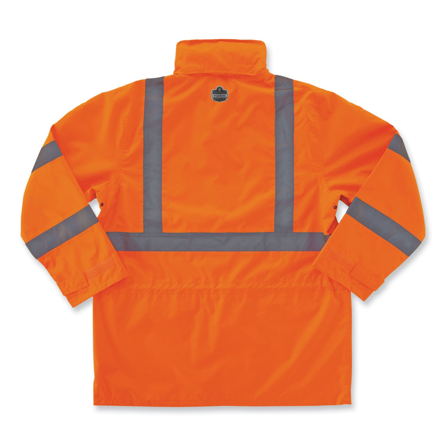 Ergodyne 8365 Type R Class 3 Hi-Vis Rain Jacket, Large, Orange, Polyurethane, Breathable, Waterproof, Reflective, Inset Hood, Drawstring Closure, Snap Closure, Multiple Pockets, 1 Each