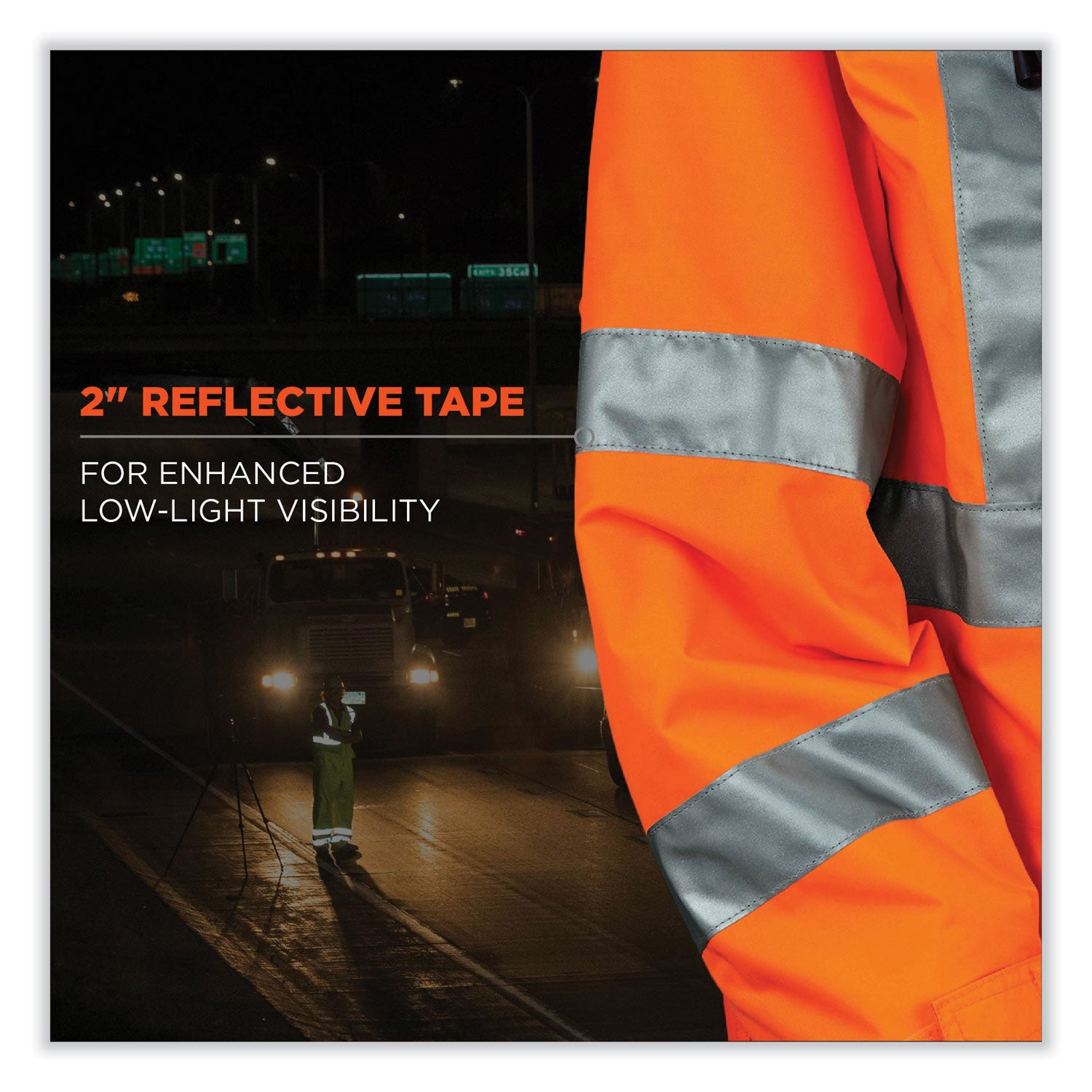 Ergodyne 8365 Type R Class 3 Hi-Vis Rain Jacket, Large, Orange, Polyurethane, Breathable, Waterproof, Reflective, Inset Hood, Drawstring Closure, Snap Closure, Multiple Pockets, 1 Each