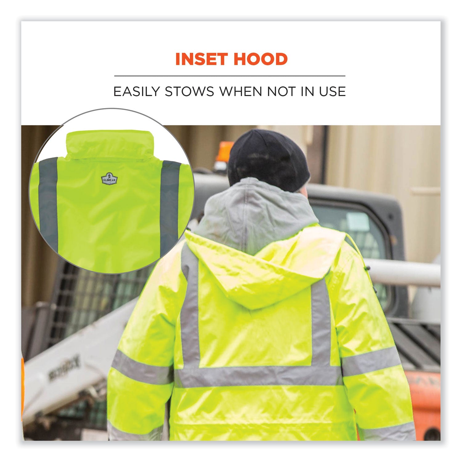 Ergodyne 8365 Type R Class 3 Rain Jacket, 3X-Large, Lime, Polyurethane, Breathable, Waterproof, Reflective, Inset Hood, Drawstring Closure, Snap Closure, Chest and Cell Phone Pockets, 1 Each