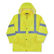 Ergodyne 8366 Lightweight Hi-Vis Rain Jacket, Type R Class 3, Large, Lime, Polyurethane/150D Oxford Polyester, Waterproof, Reflective, Adjustable Hook & Loop Wrist, Drawstring Closure, 1 Each