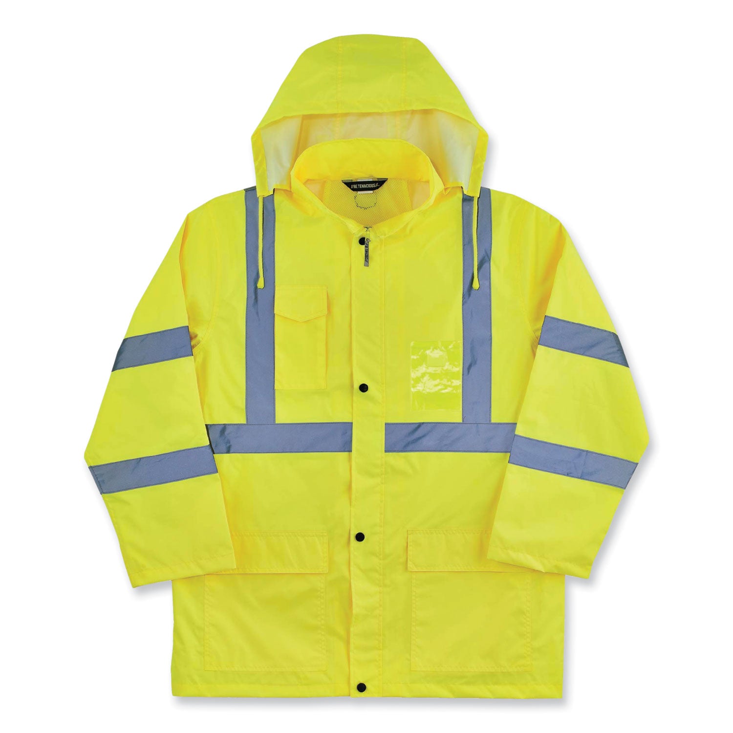 Ergodyne 8366 Lightweight Hi-Vis Rain Jacket, Type R Class 3, Extra Large, Lime, Polyurethane/150D Oxford Polyester, Hook & Loop Wrist, Drawstring Closure, 1 Each