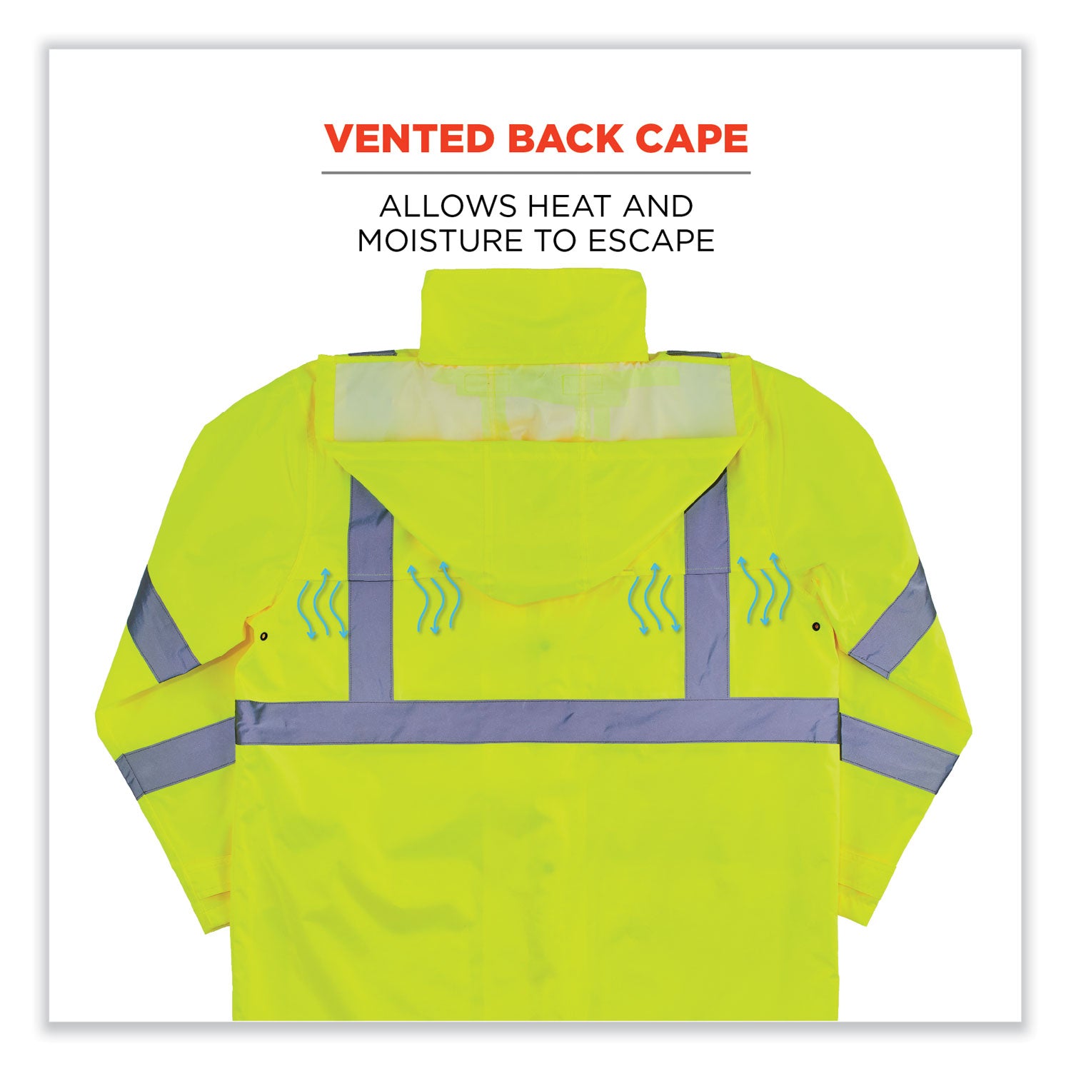 Ergodyne 8366 Lightweight Hi-Vis Rain Jacket, Type R Class 3, 3X-Large, Lime, Polyurethane/150D Oxford Polyester, Hook & Loop Wrist, Drawstring Closure, Machine Washable, Waterproof, 1 Each