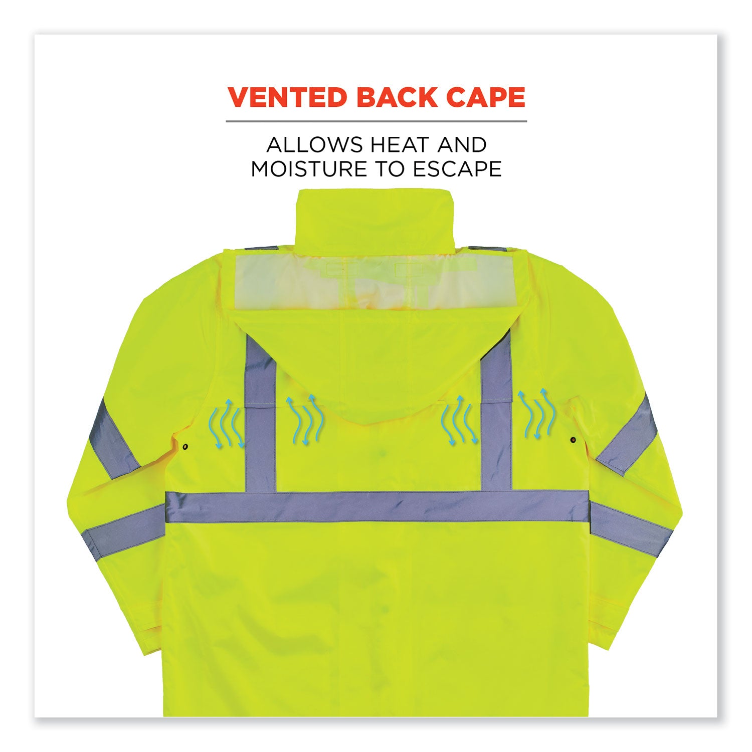 Ergodyne 8366 Lightweight Hi-Vis Rain Jacket, Type R Class 3, Lime, 5X-Large, Polyurethane/150D Oxford Polyester, Hook & Loop Wrist, Drawstring Closure, 1 Each