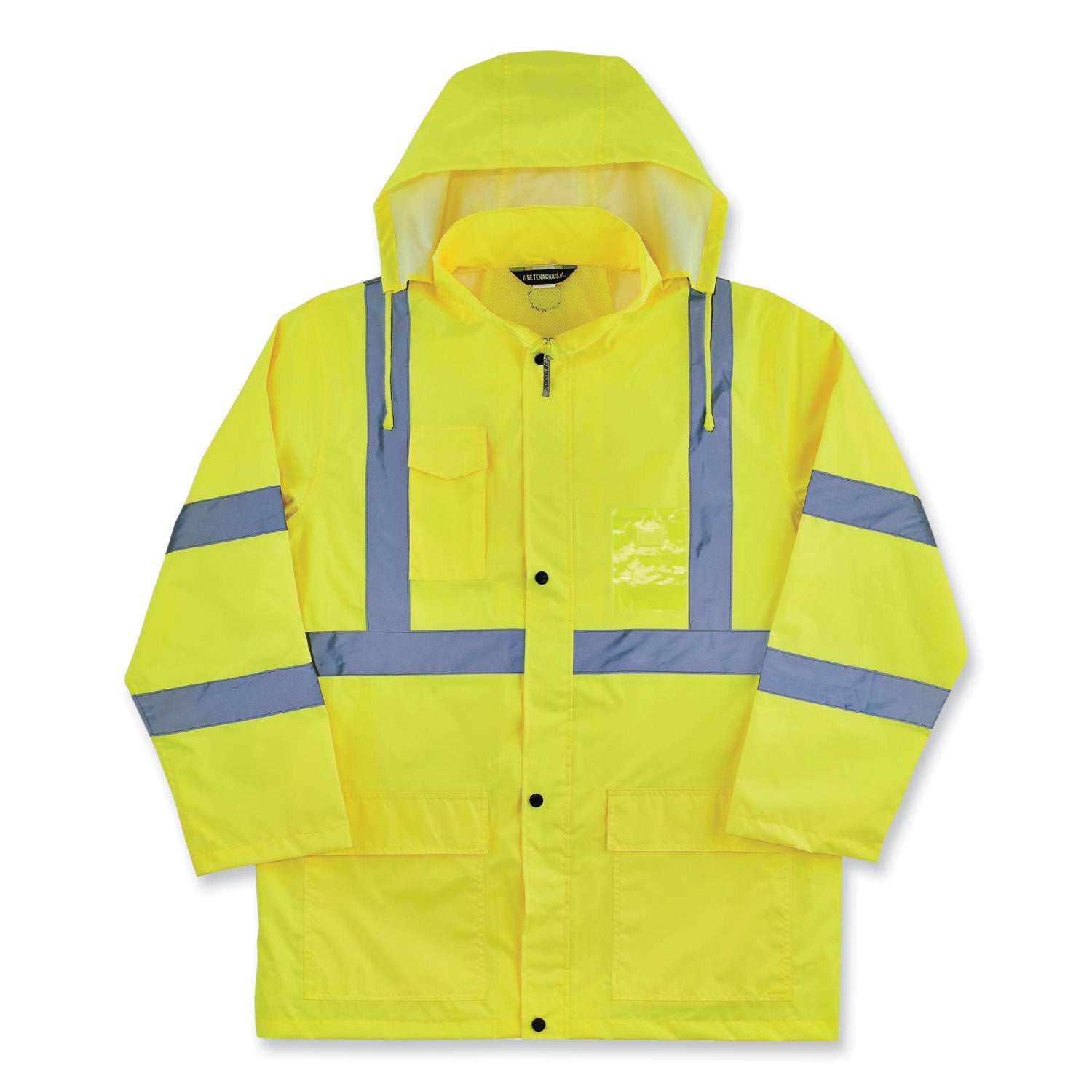 Ergodyne 8366 Lightweight Hi-Vis Rain Jacket, Type R Class 3, Lime, 5X-Large, Polyurethane/150D Oxford Polyester, Hook & Loop Wrist, Drawstring Closure, 1 Each