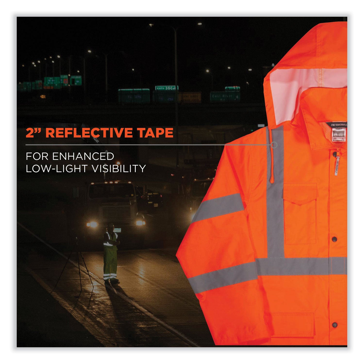 Ergodyne 8366 Lightweight Hi-Vis Rain Jacket, Type R Class 3, Small, Orange, Polyurethane/150D Oxford Polyester, Hook & Loop Wrist, Drawstring Closure, 1 Each