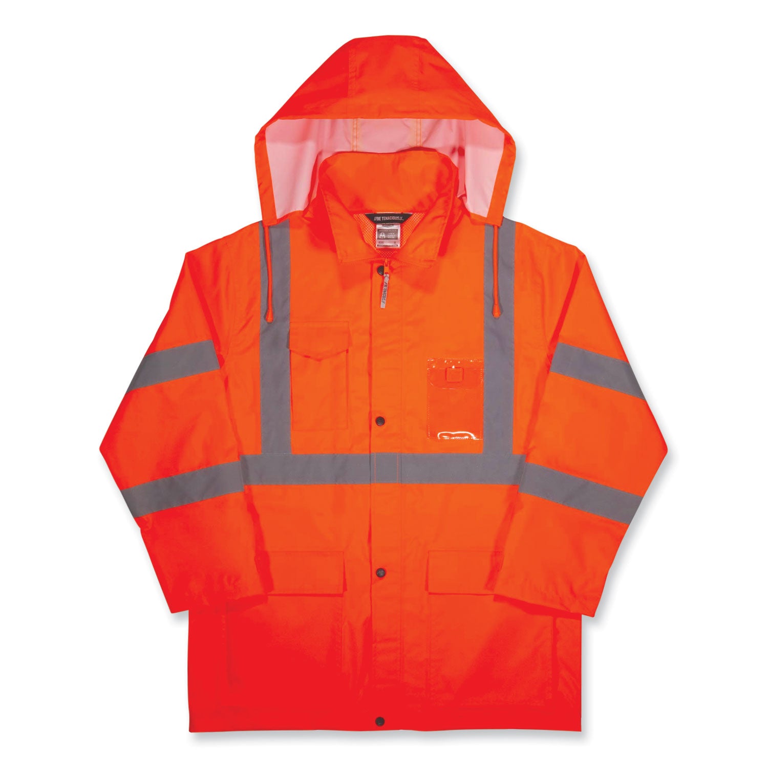 Ergodyne 8366 Lightweight Hi-Vis Rain Jacket, Type R Class 3, Small, Orange, Polyurethane/150D Oxford Polyester, Hook & Loop Wrist, Drawstring Closure, 1 Each