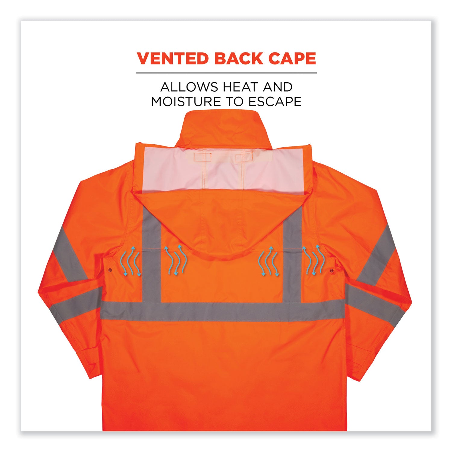 Ergodyne 8366 Lightweight Hi-Vis Rain Jacket, Type R Class 3, Medium, Orange, Polyurethane/150D Oxford Polyester, Hook & Loop Wrist, Drawstring Closure, 1 Each