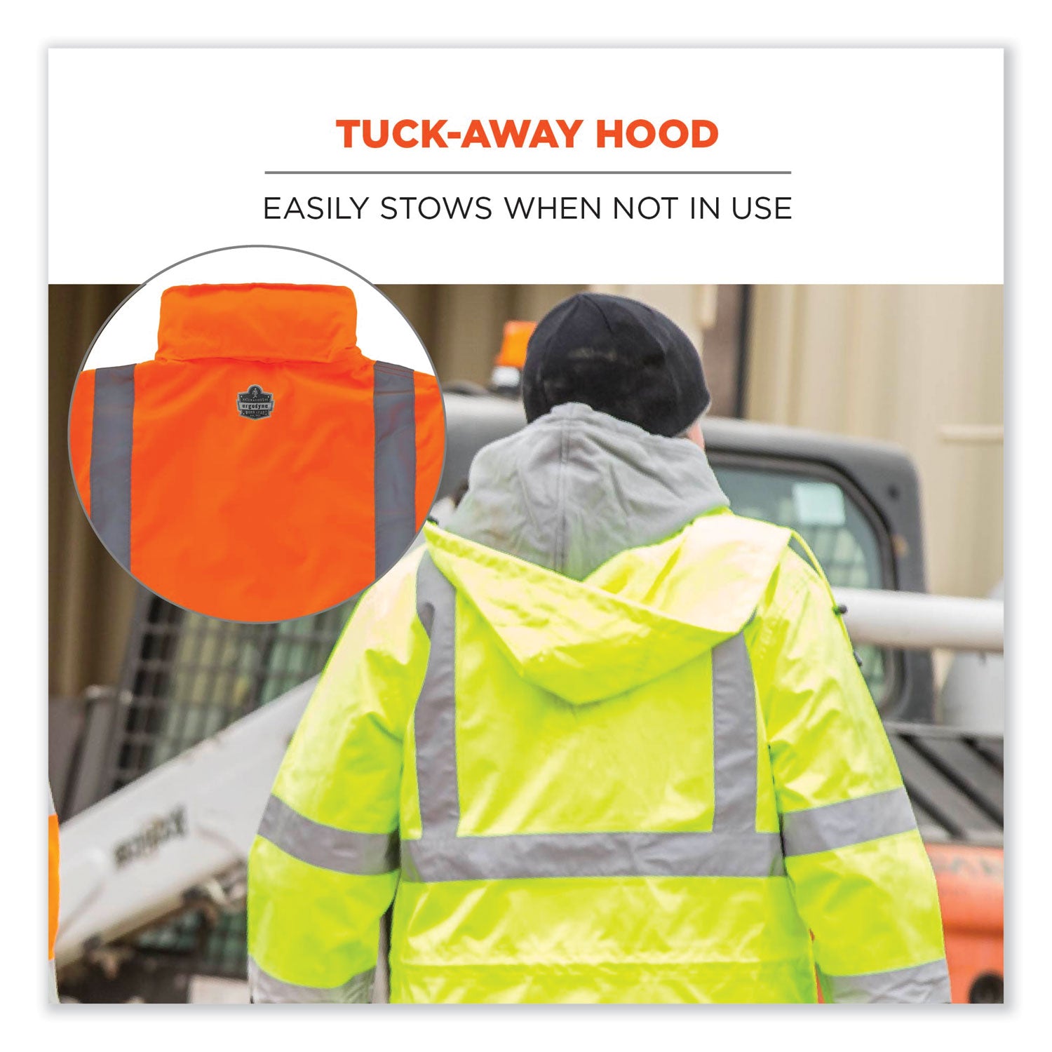 Ergodyne 8366 Lightweight Hi-Vis Rain Jacket, Type R Class 3, Medium, Orange, Polyurethane/150D Oxford Polyester, Hook & Loop Wrist, Drawstring Closure, 1 Each