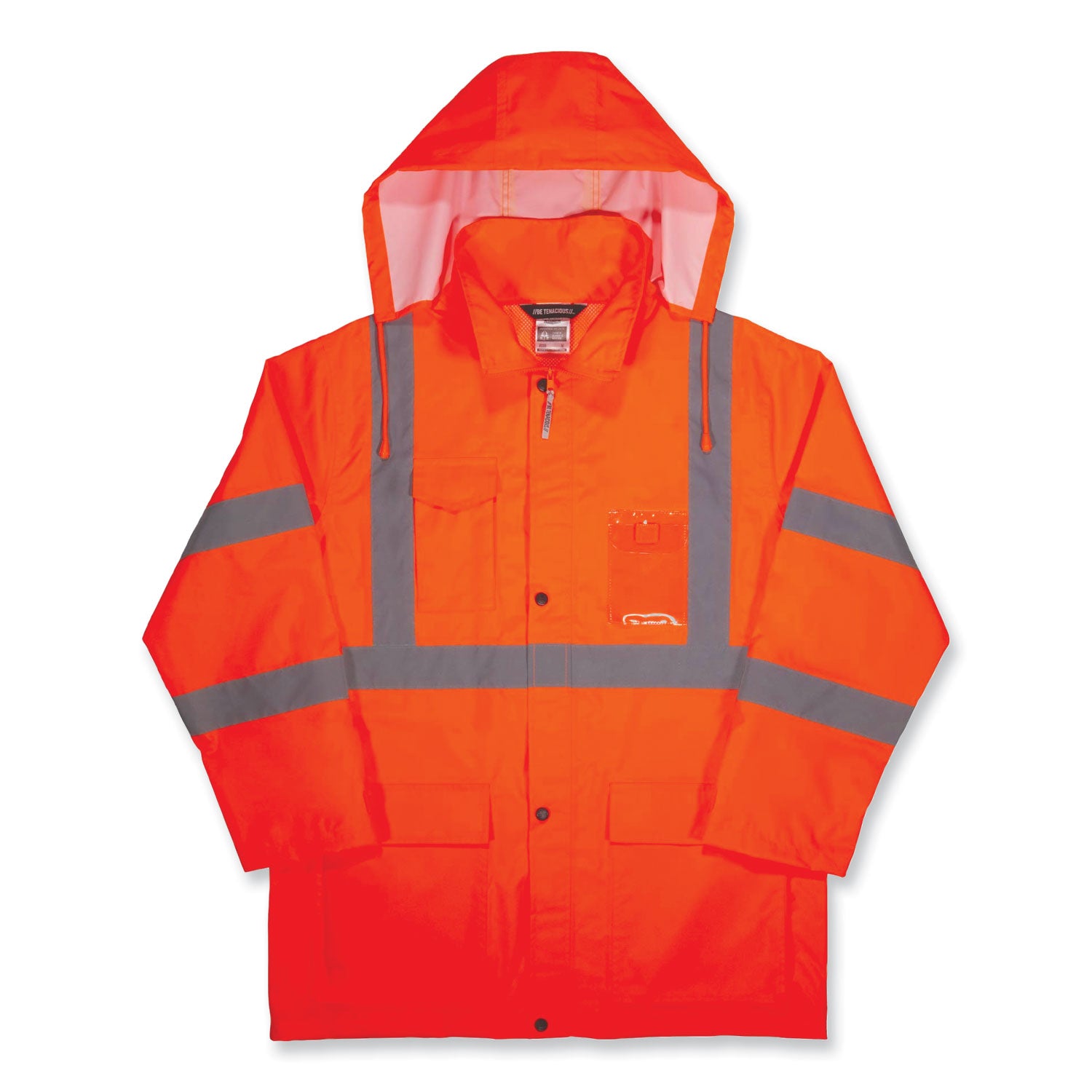 Ergodyne 8366 Lightweight Hi-Vis Rain Jacket, Type R Class 3, Medium, Orange, Polyurethane/150D Oxford Polyester, Hook & Loop Wrist, Drawstring Closure, 1 Each