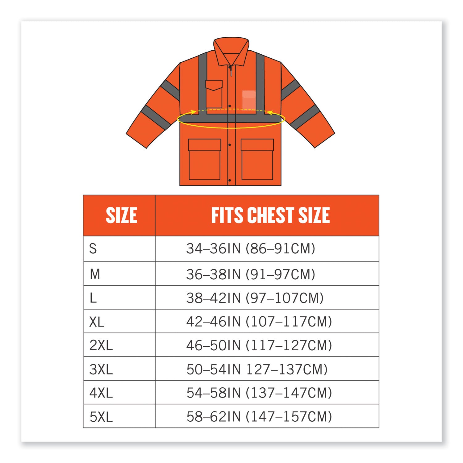Ergodyne 8366 Lightweight Hi-Vis Rain Jacket, Type R Class 3, Large, Orange, Polyurethane/150D Oxford Polyester, Hook & Loop Wrist, Drawstring Closure, 1 Each