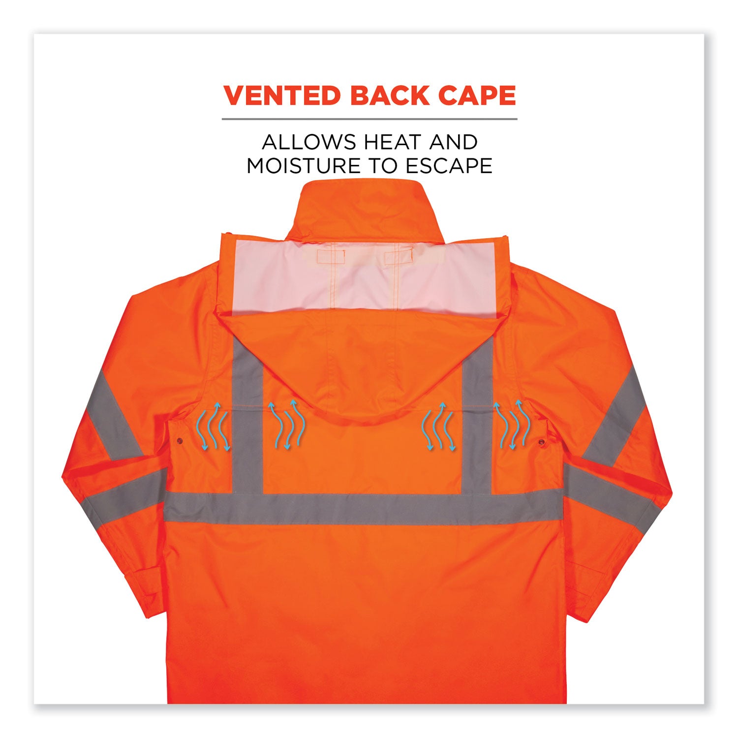 Ergodyne 8366 Lightweight Hi-Vis Rain Jacket, Type R Class 3, 4XL, Orange, Polyurethane/150D Oxford Polyester, Hook & Loop Wrist, Drawstring Closure, Reflective, Machine Washable, 1 Each