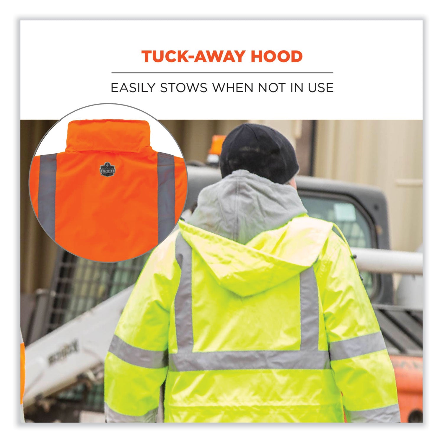 Ergodyne 8366 Lightweight Hi-Vis Rain Jacket, Type R Class 3, 5X-Large, Orange, Polyurethane/150D Oxford Polyester, Hook & Loop Wrist, Drawstring Closure, 1 Each