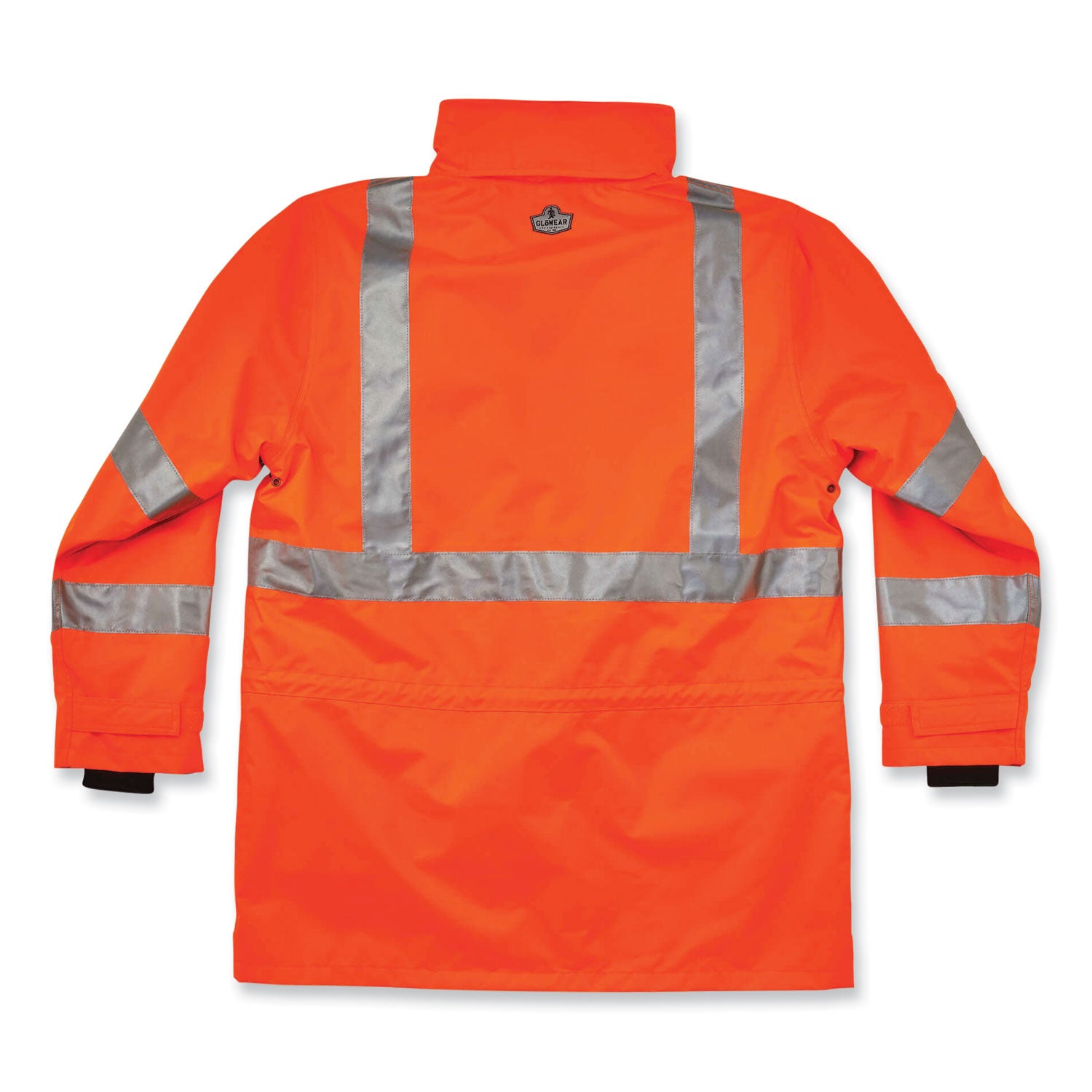Ergodyne GloWear 4-in-1 High Visibility Jacket, Medium, Orange, Zipper Closure, Weatherproof, Reflective Strips, Removable Sleeves, Inset Hood, Chest and Cell Phone Pockets, 1 Each