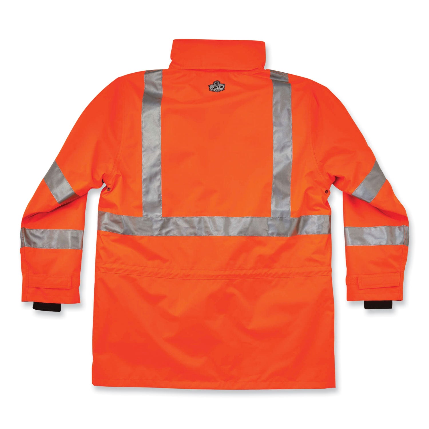 Ergodyne GloWear 4-in-1 High Visibility Jacket, Large, Orange, Zipper Closure, Weatherproof, Reflective Strips, Removable Sleeves, Inset Hood, Chest and Cell Phone Pockets, 1 Each