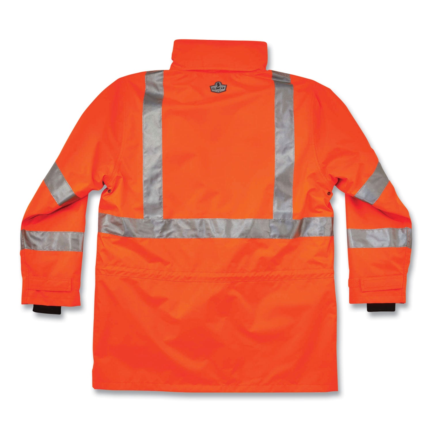 Ergodyne 4-in-1 High Visibility Jacket, 2X-Large, Orange, Zipper Closure, Weatherproof, Reflective Strips, Removable Sleeves, Inset Hood, Chest and Cell Phone Pockets, 1 Each