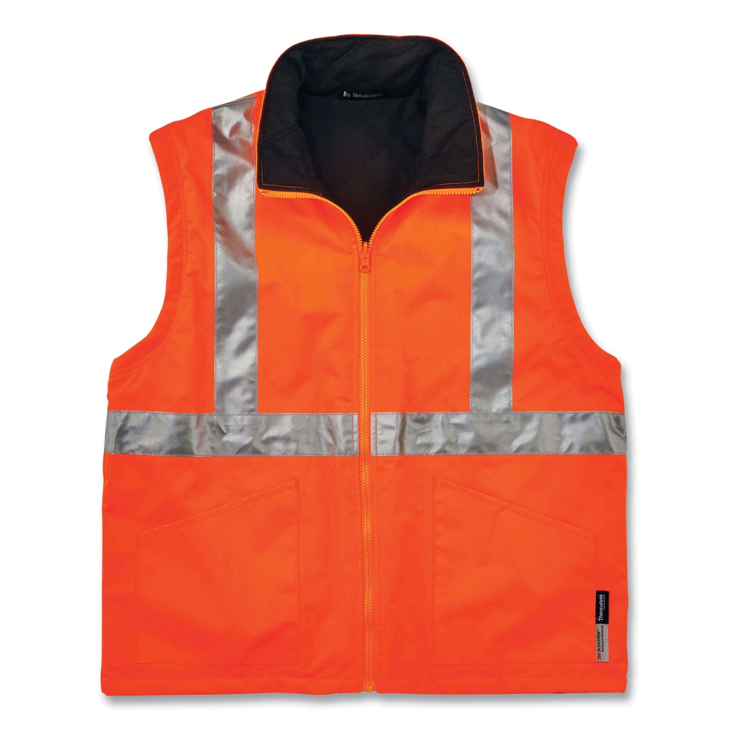 Ergodyne 4-in-1 High Visibility Jacket, 2X-Large, Orange, Zipper Closure, Weatherproof, Reflective Strips, Removable Sleeves, Inset Hood, Chest and Cell Phone Pockets, 1 Each