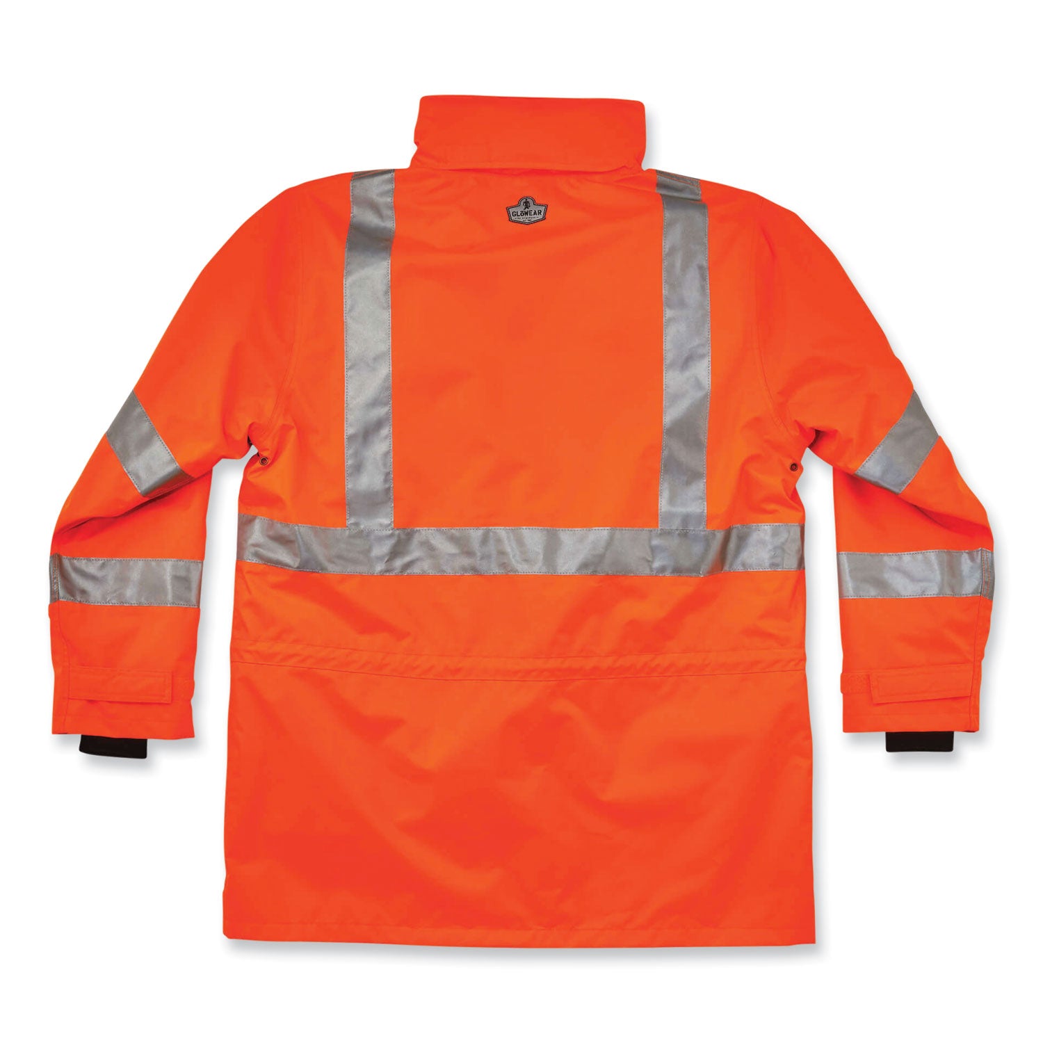 Ergodyne GloWear 8385 4-in-1 High Visibility Jacket, 4XL, Orange, Zipper Closure, Weatherproof, Reflective Strips, Removable Sleeves, Inset Hood, Chest and Cell Phone Pockets, 1 Each