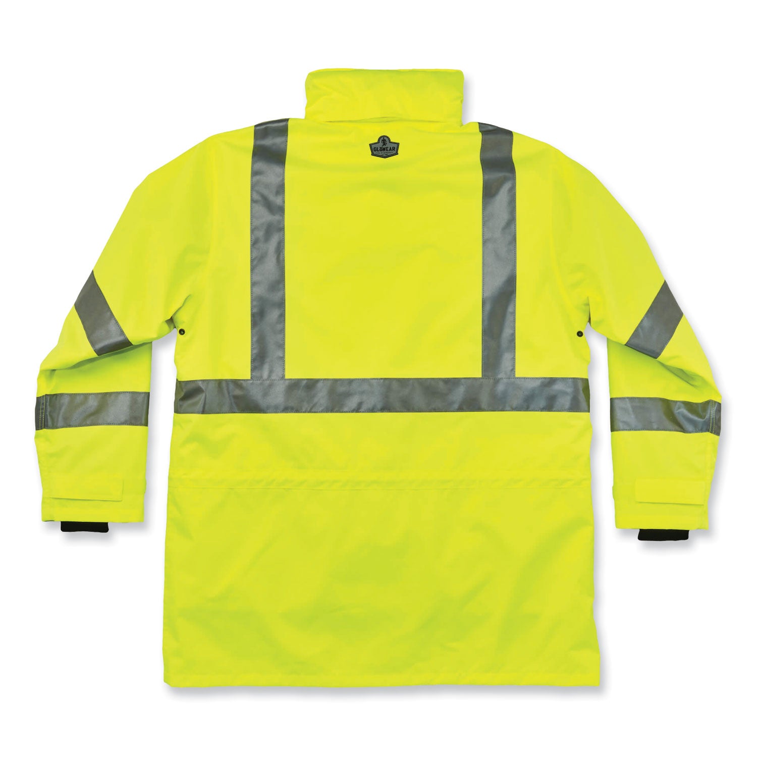 Ergodyne GloWear 4-in-1 High Visibility Jacket, Small, Lime, Zipper Closure, Removable Sleeves, Reflective Strips, Inset Hood, Breathable, Weatherproof, 1 Each
