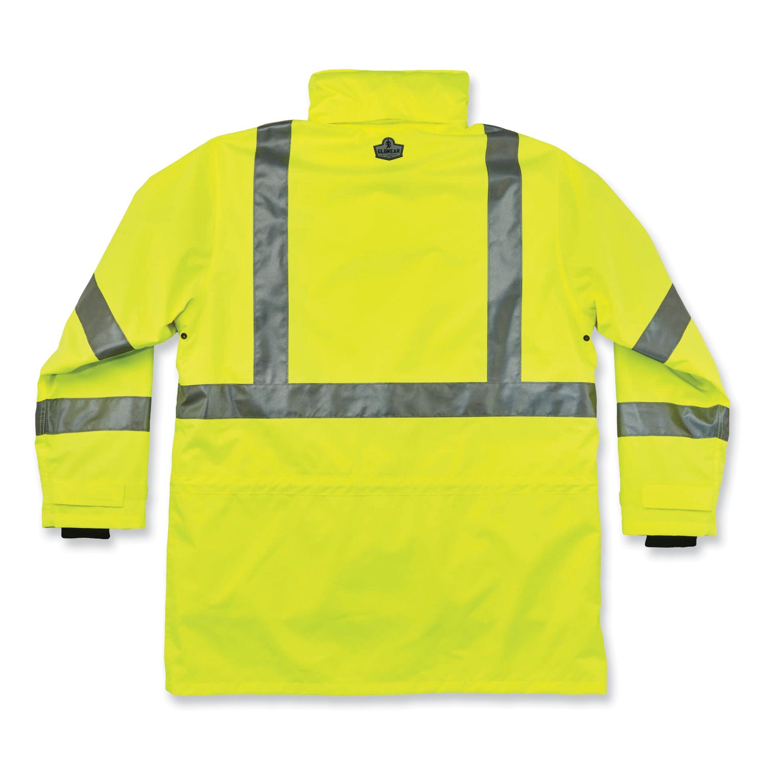 Ergodyne GloWear 4-in-1 High Visibility Jacket, X-Large, Lime, Zipper Closure, Removable Sleeves, Inset Hood, Reflective Strips, Breathable, Weatherproof, 1 Each