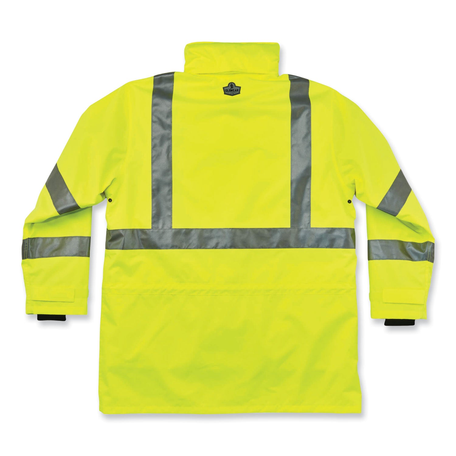 Ergodyne GloWear 4-in-1 High Visibility Jacket, 5X-Large, Lime, Zipper Closure, Removable Sleeves, Inset Hood, Reflective Strips, Breathable, Weatherproof, 1 Each