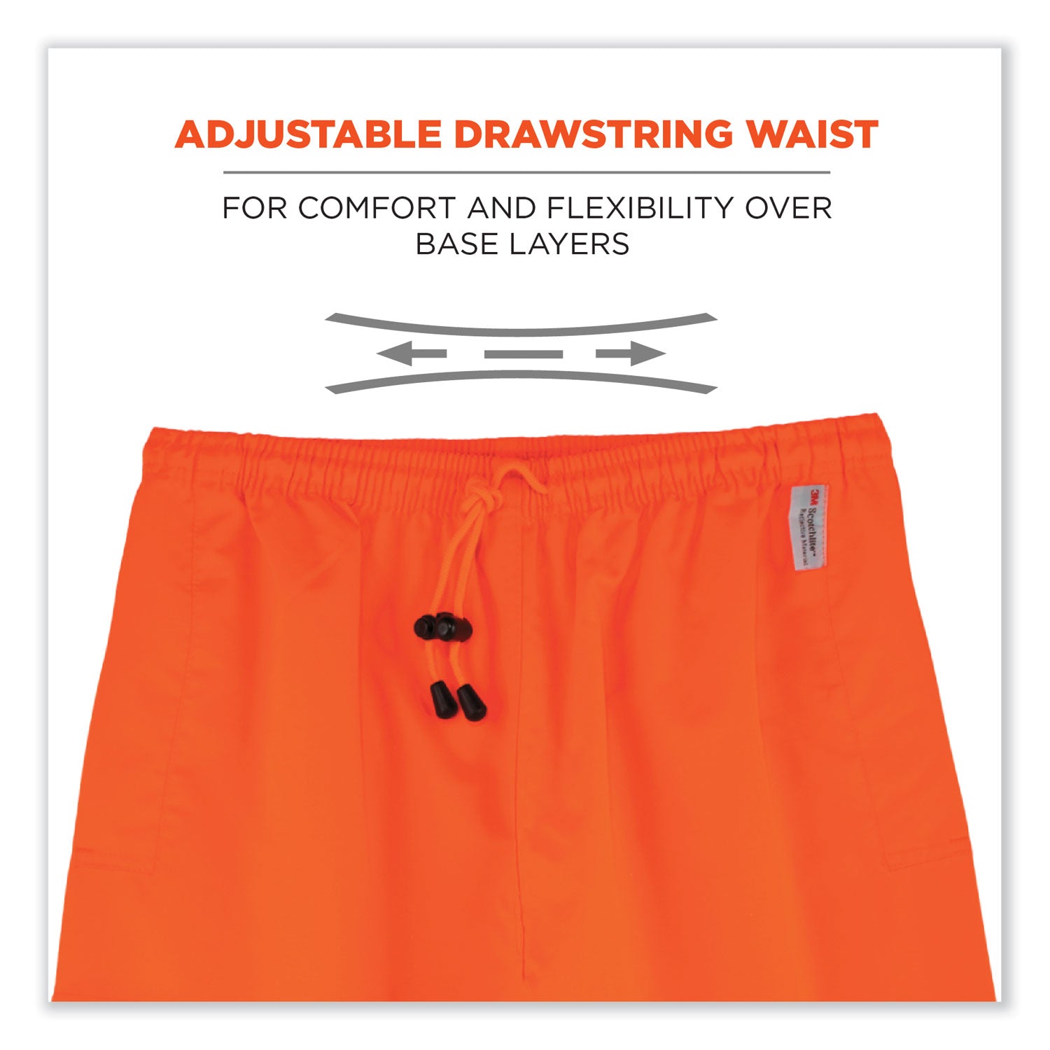 Ergodyne 8915 Class E Rain Pants, 4XL, Orange, 300D Oxford Polyester/Polyurethane/Polyester Mesh, 1 Each, Hi-Vis, Waterproof, Breathable, Elastic Waist, Zippered Leg, Reflective Strip, Cargo Pocket