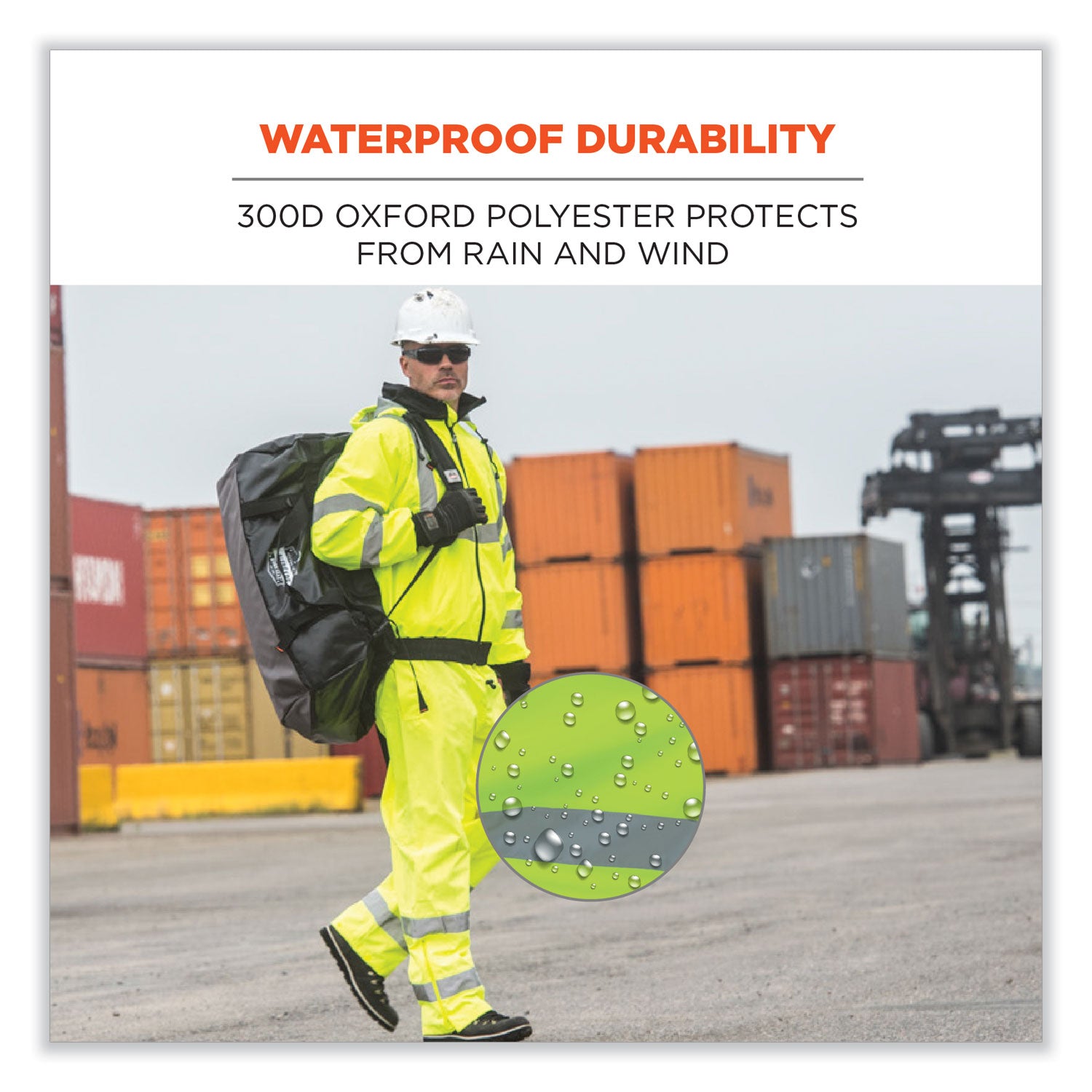 Ergodyne GloWear 8915 Class E Hi-Vis Rain Pants, Medium, Lime, 300D Oxford Polyester, Polyurethane Coating, 1 Each