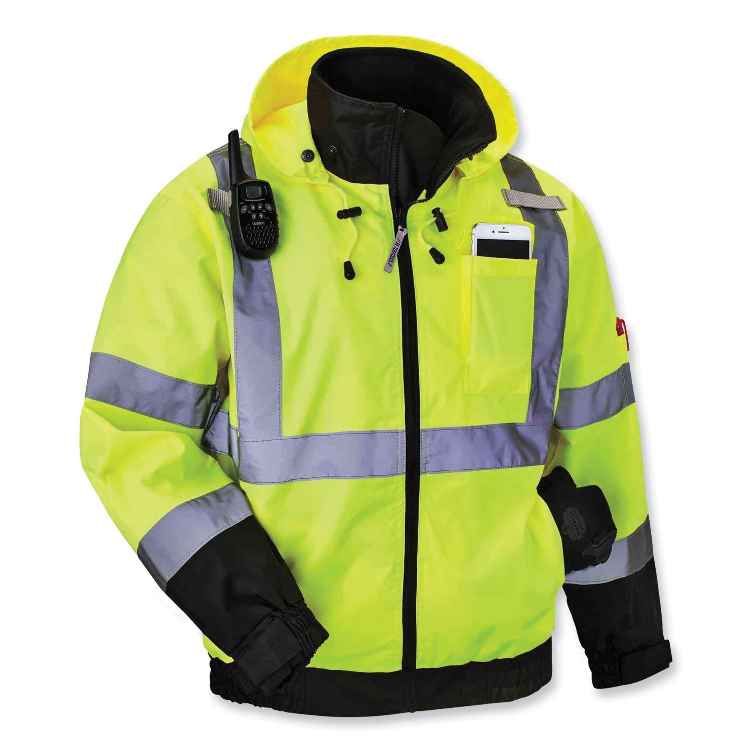 GloWear 8379 Class 3 Hi-Vis Fleece Lined Bomber Jacket, Lime, Small