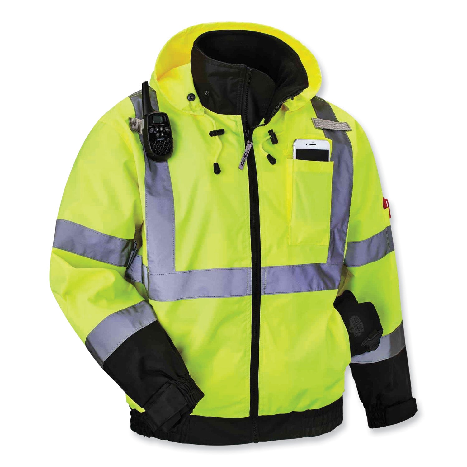 GloWear 8379 Class 3 Hi-Vis Fleece Lined Bomber Jacket, Lime, 2X-Large
