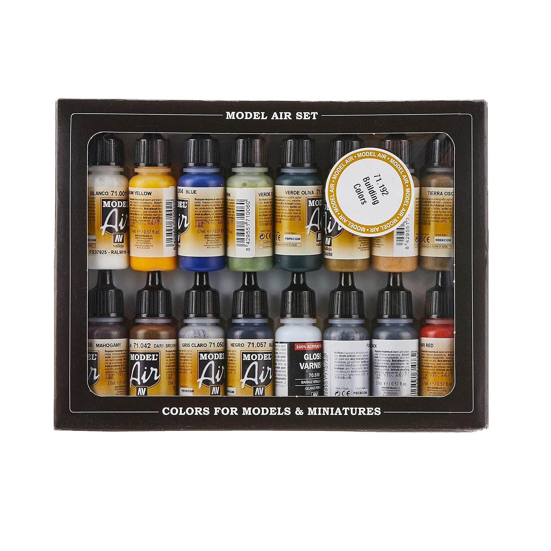 Vallejo Watercolor Building Set Model Air Paint, 18ml (Pack of 16), Blue
