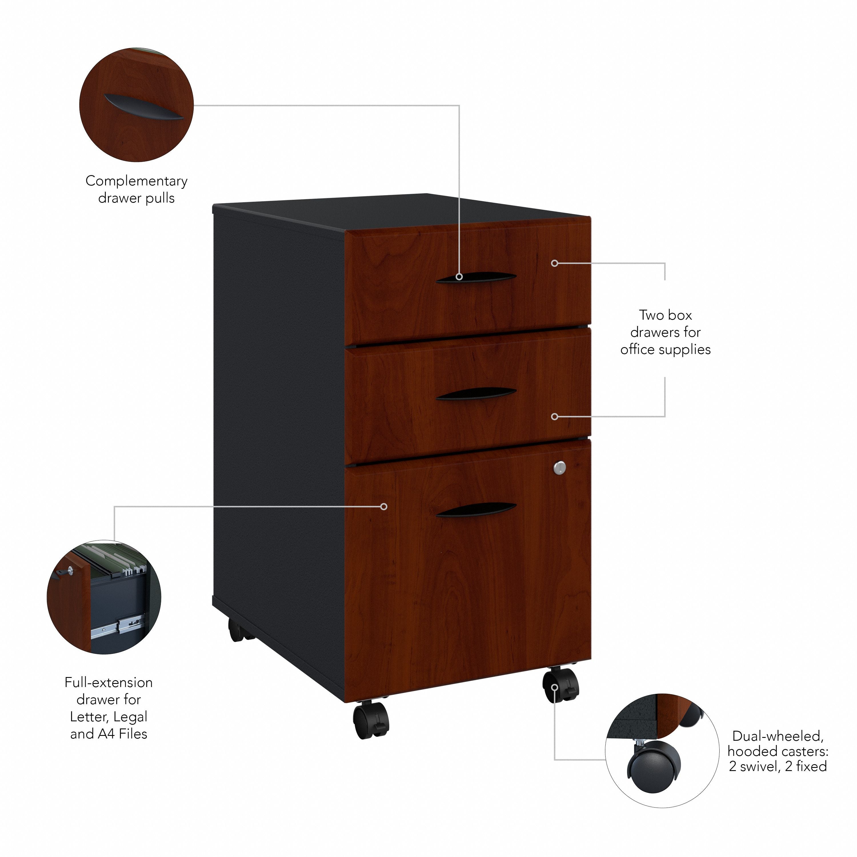 Bush Business Furniture Series A 3 Drawer Mobile File Cabinet in Hansen Cherry and Galaxy - 15.71" Width x 20.2" Depth x 27.79" Height