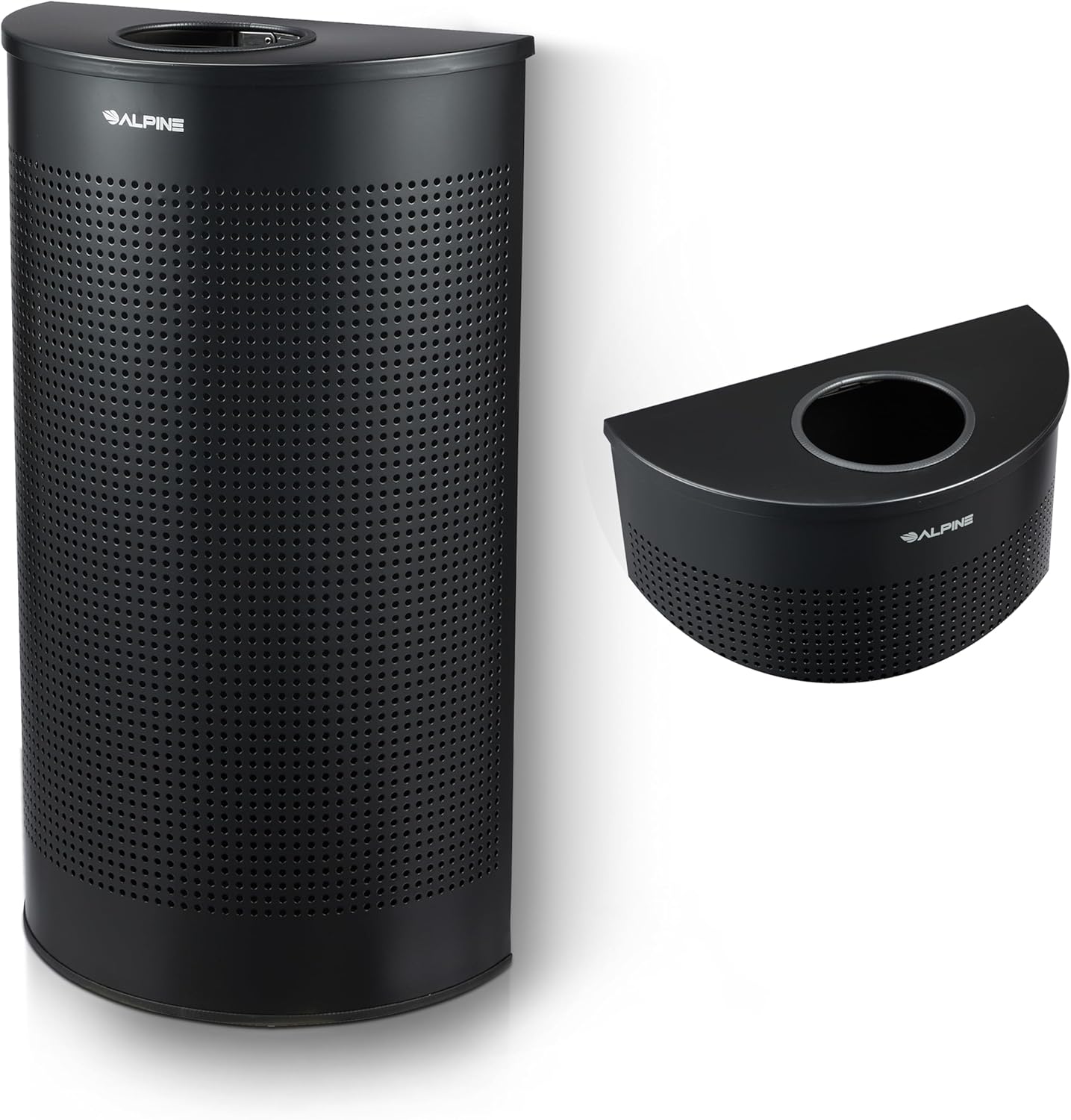 12 Gallon Black Perforated Metal Half Round Decorative Waste Receptacle