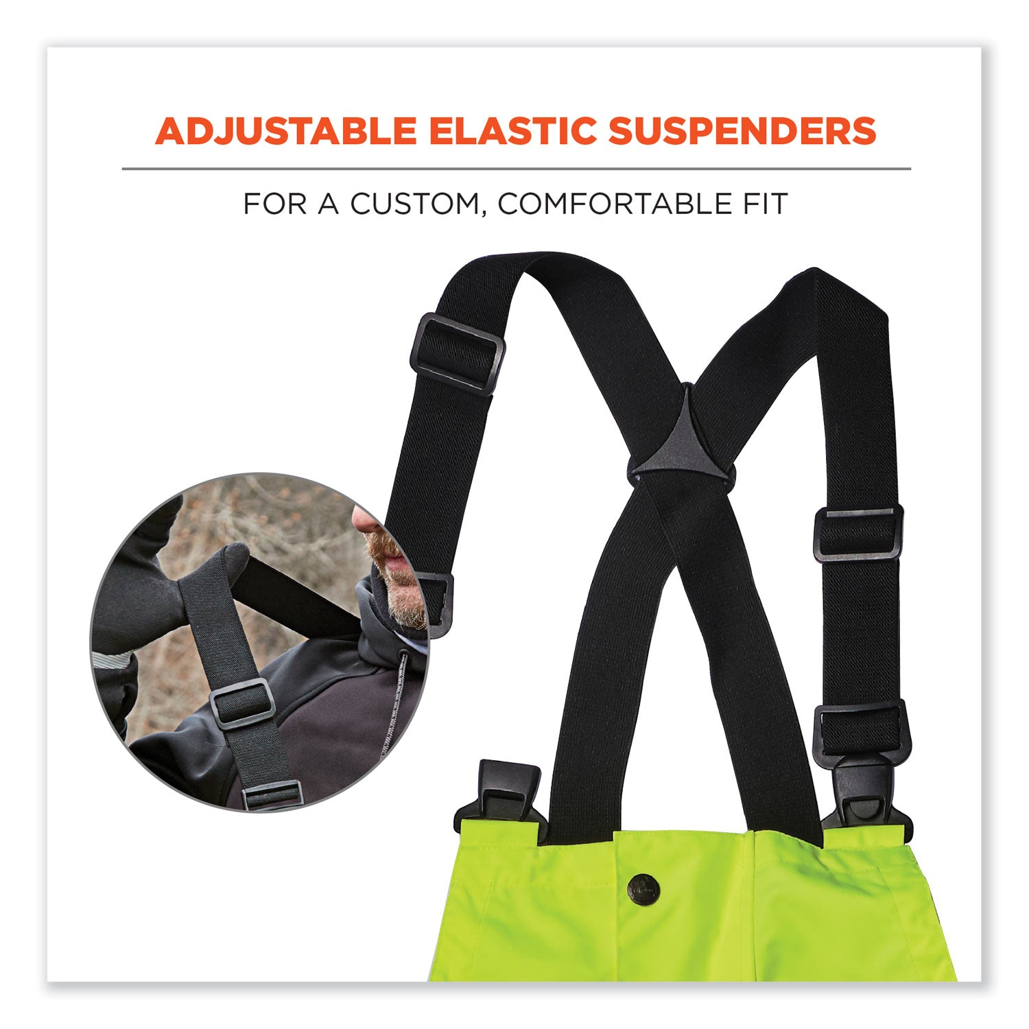 Ergodyne 8918BK Class E Bottom Rain Bibs - Bib Overall - 5XL - Lime - 300D Oxford Polyester, Polyurethane