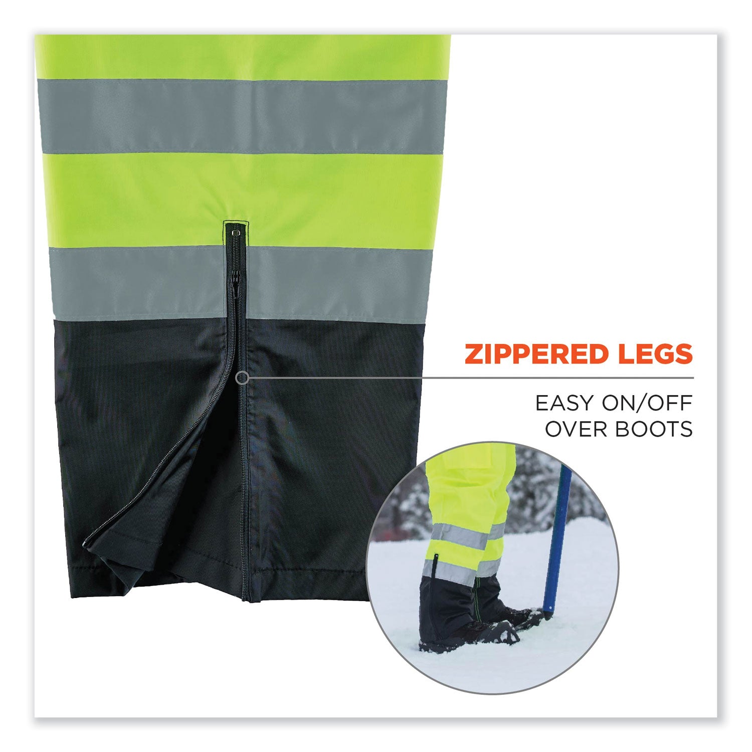 Ergodyne 8918BK Class E Bottom Rain Bibs - Bib Overall - 5XL - Lime - 300D Oxford Polyester, Polyurethane