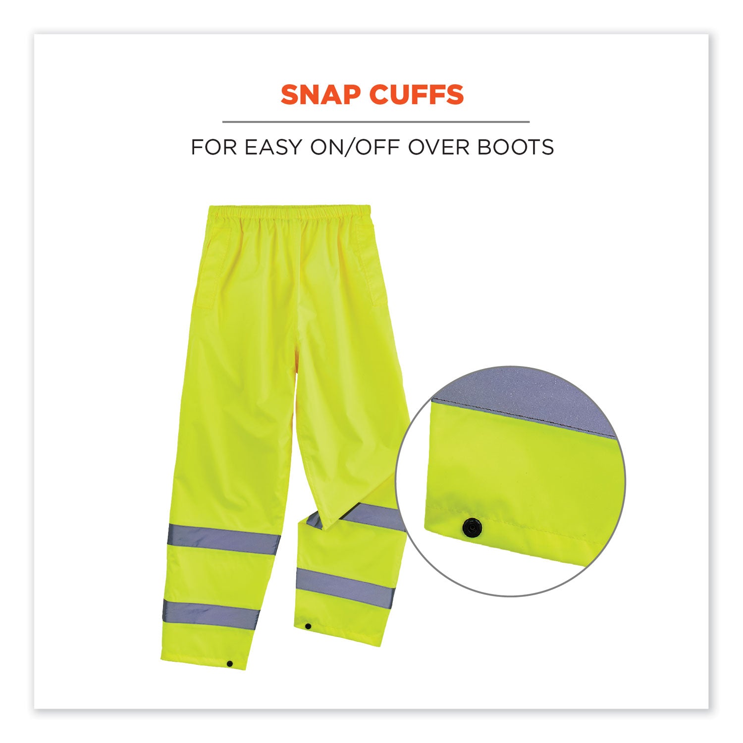 Ergodyne 8916 Lightweight Hi-Vis Rain Pants - Class E - For Rain Protection - Small (S) Size - Lime - Polyurethane, 150D Oxford Polyester