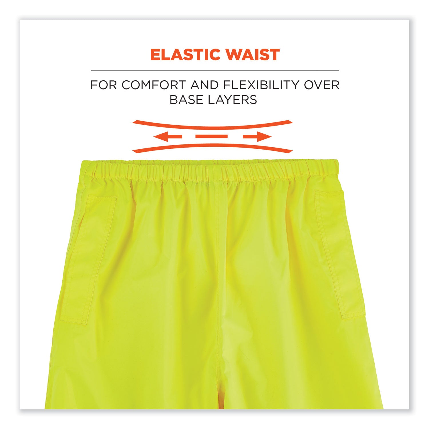 Ergodyne 8916 Lightweight Hi-Vis Rain Pants - Class E - For Rain Protection - Medium (M) Size - Lime - Polyurethane, 150D Oxford Polyester