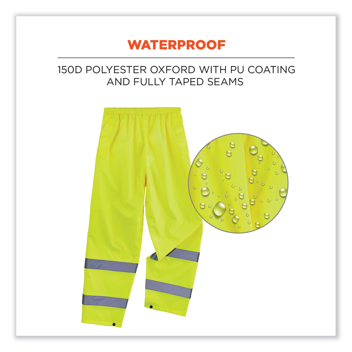 Ergodyne 8916 Lightweight Hi-Vis Rain Pants - Class E - For Rain Protection - 4XL Size - Lime - Polyurethane, 150D Oxford Polyester