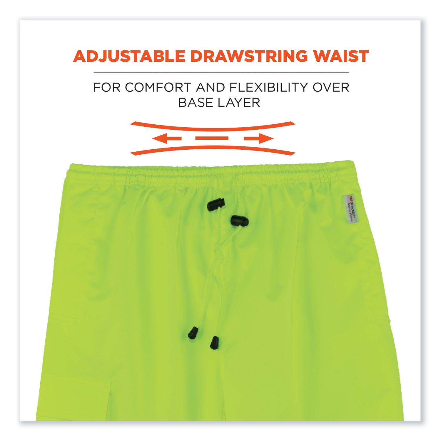 Ergodyne 8915BK Class E Bottom Rain Pants - For Rain Protection - Large (L) Size - Lime - 300D Oxford Polyester, Polyurethane, Polyester Mesh