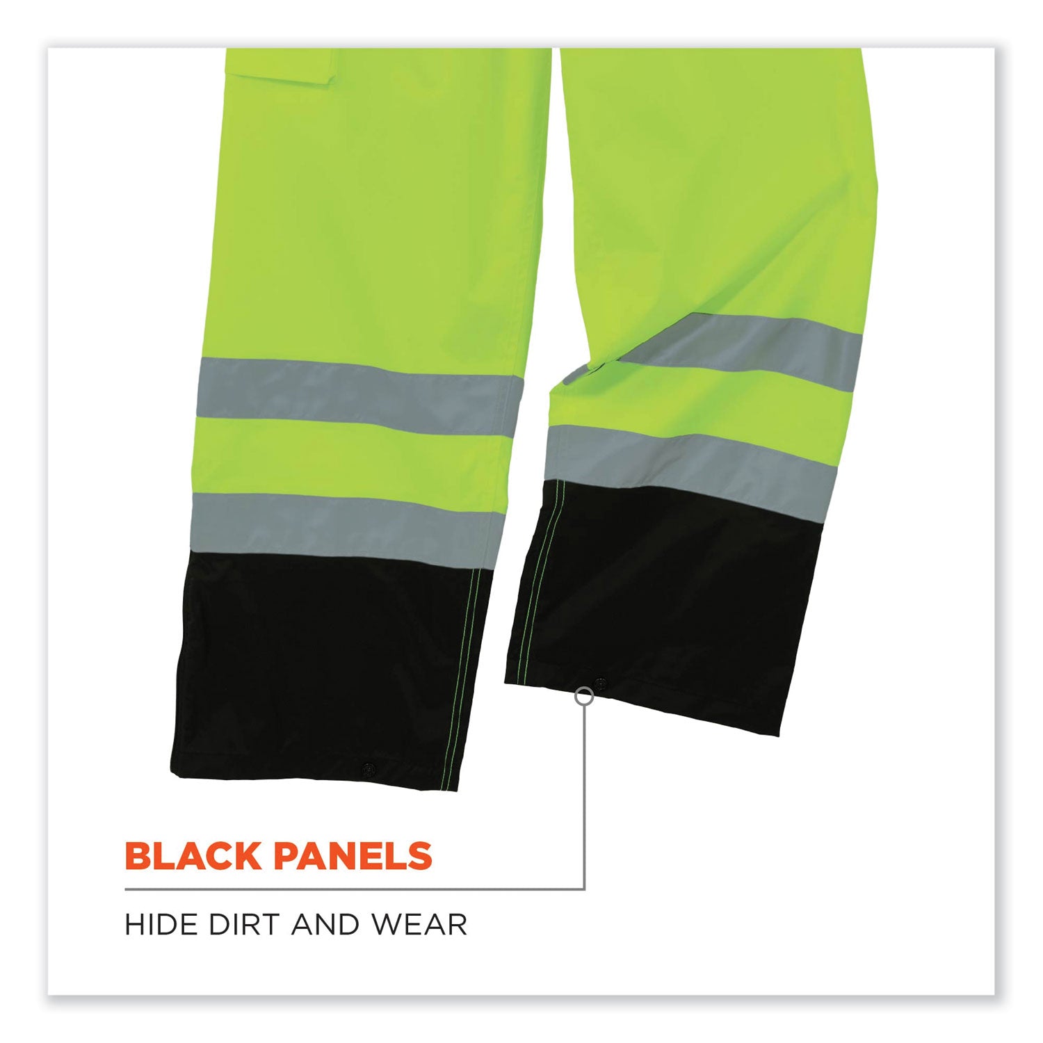 Ergodyne 8915BK Class E Bottom Rain Pants - For Rain Protection - Extra Large (XL) Size - Lime - 300D Oxford Polyester, Polyurethane, Polyester Mesh