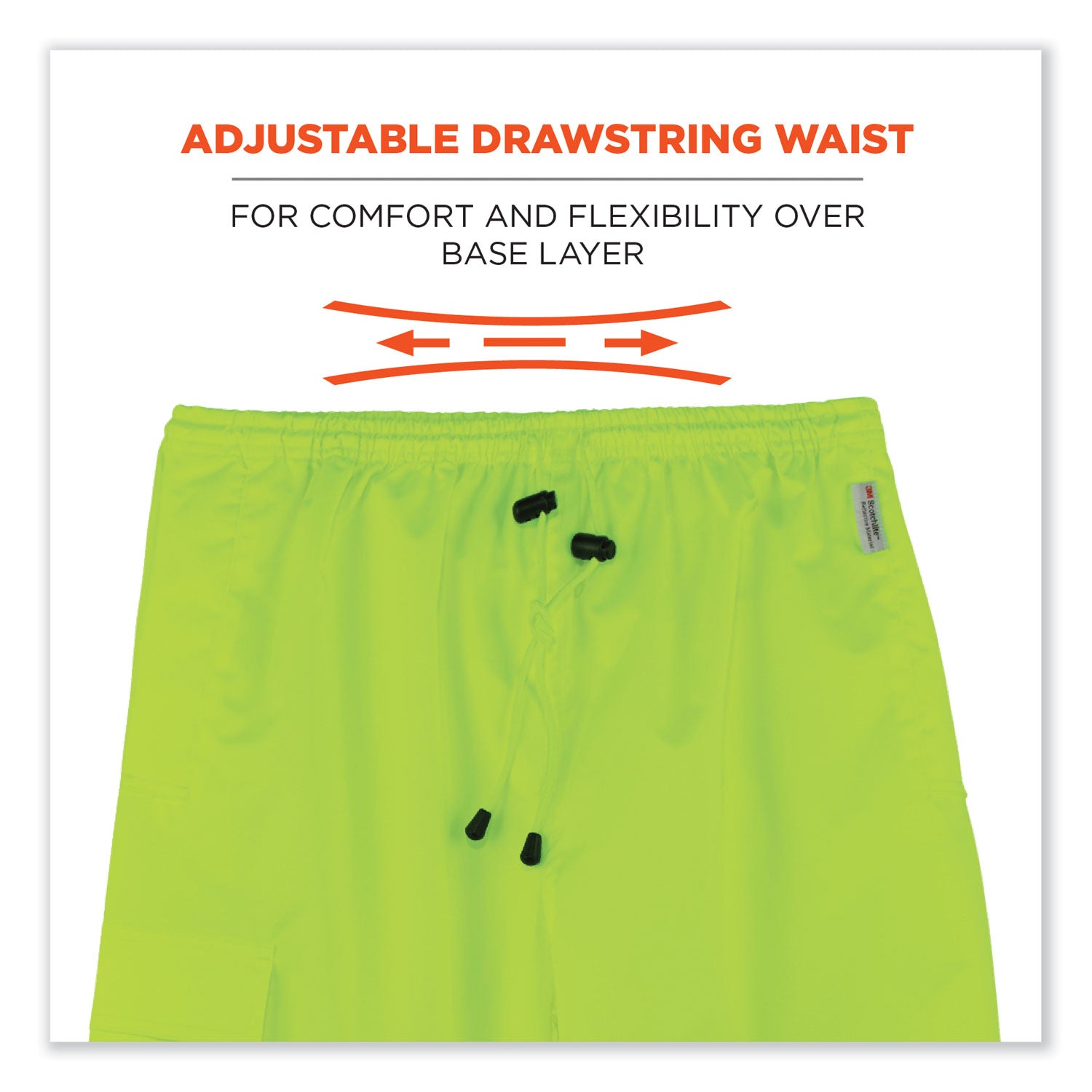 Ergodyne 8915BK Class E Bottom Rain Pants - For Rain Protection - Extra Large (XL) Size - Lime - 300D Oxford Polyester, Polyurethane, Polyester Mesh