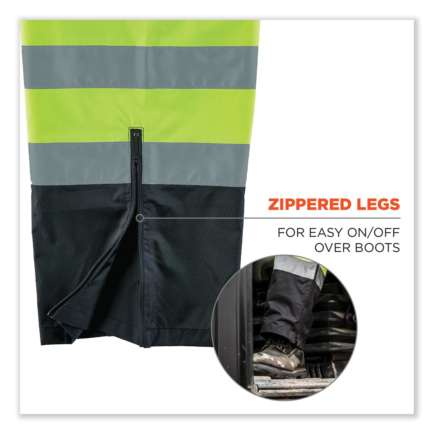 Ergodyne 8915BK Class E Bottom Rain Pants - For Rain Protection - 2-Xtra Large Size - Lime - 300D Oxford Polyester, Polyurethane, Polyester Mesh